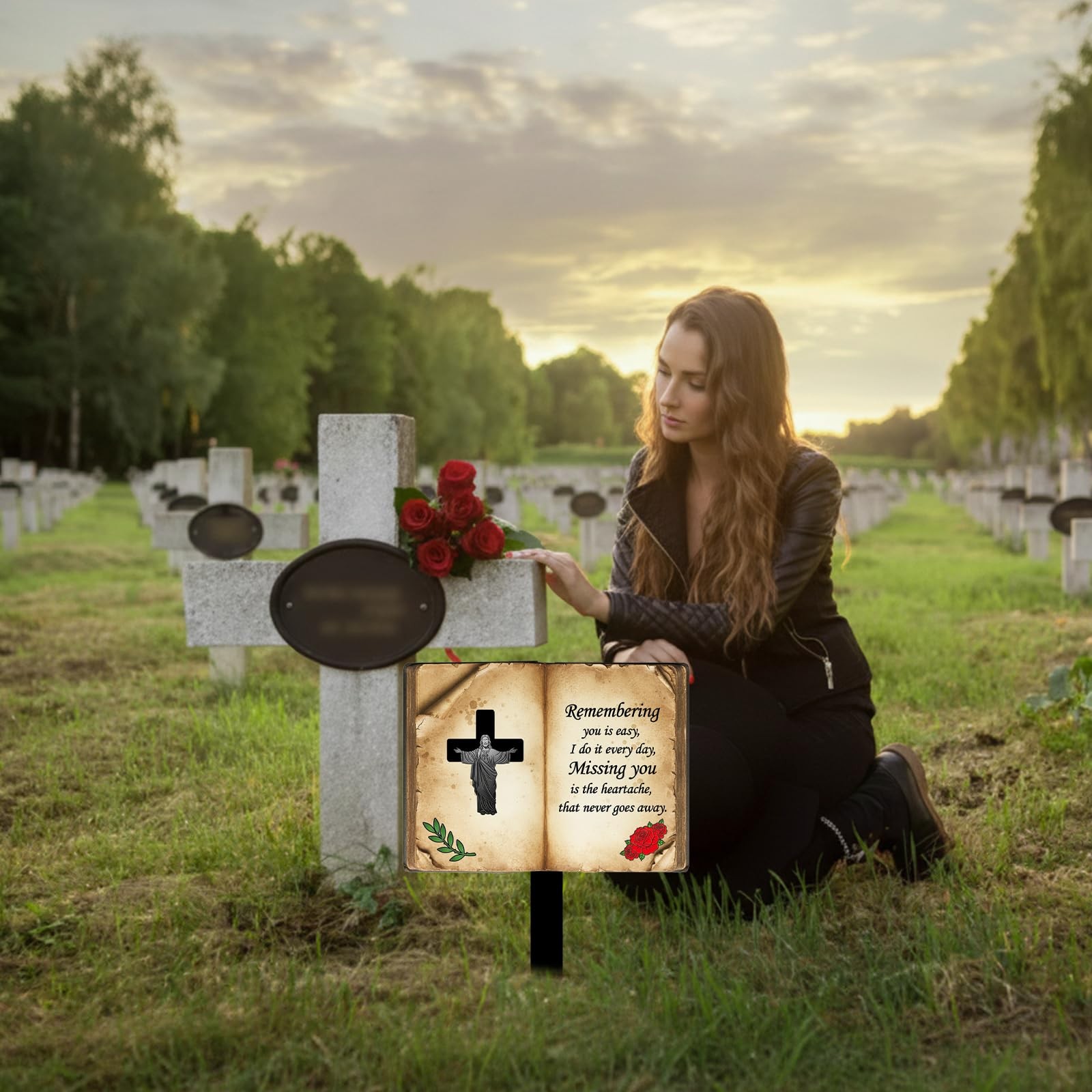 Jesus Bible Grave Marker Durable Metal Memorial Stake with Poem for Cemeteries