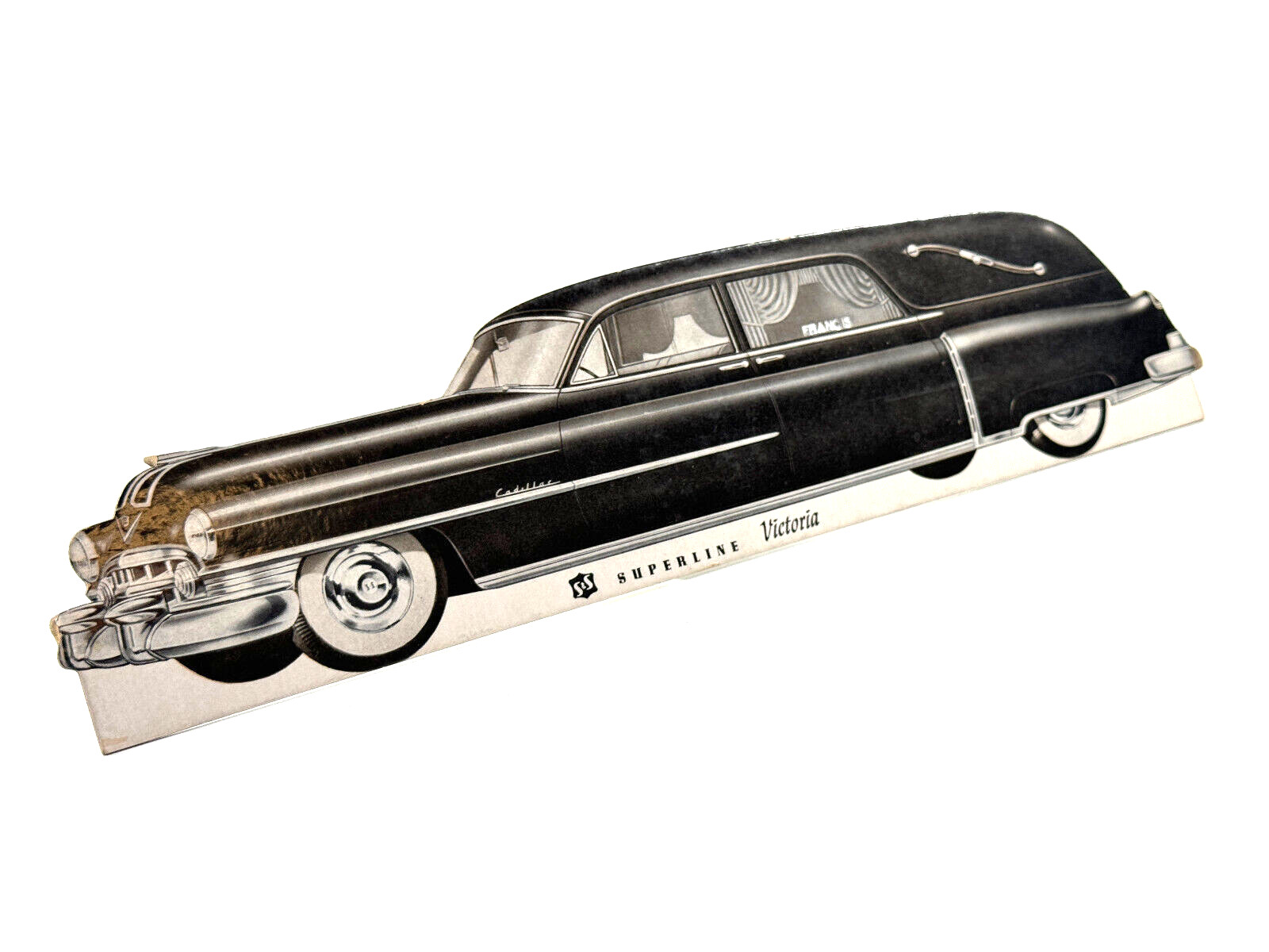 RARE vtg Cadillac Funeral Hearse Superline Victoria 3 Die Cut Store Display SIgn