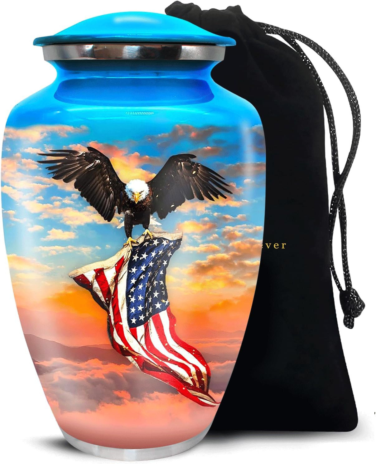Patriotic Eagle & Flag Adult Male Cremation Urn – Denim Blue, Large