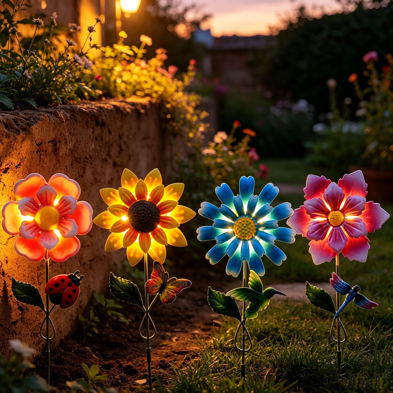 Solar Garden Stakes Lights for Outdoor Decor, 4 Pack Waterproof Metal Art Sti…