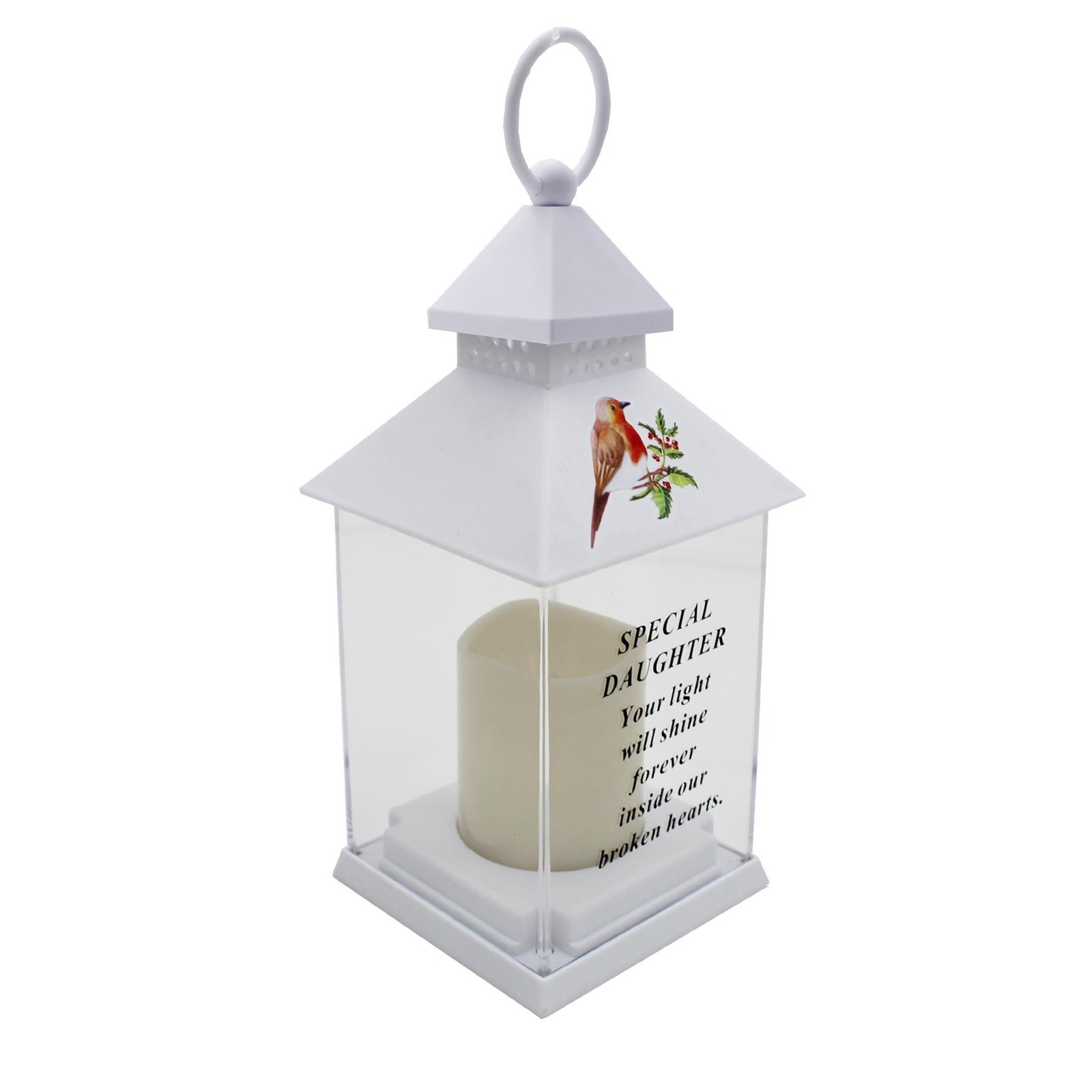 Robin Memorial Lantern Battery Operated Indoor and Outdoor Use Special Daughter