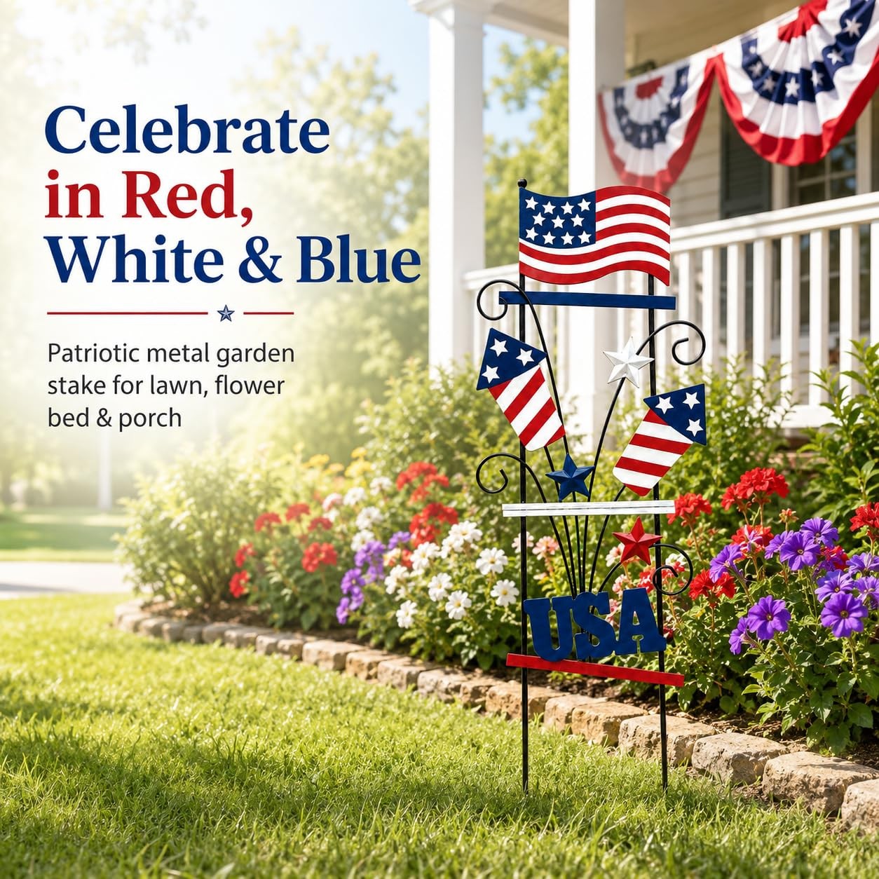 WKHOMEDECO 4th of July Decorations Outdoor, 30 Inch Metal Patriotic Garden St…