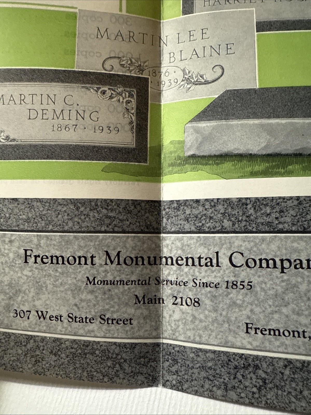 Fremont Monumental Company Ohio Monuments Funeral 1950s Cemetery Vtg Brochure