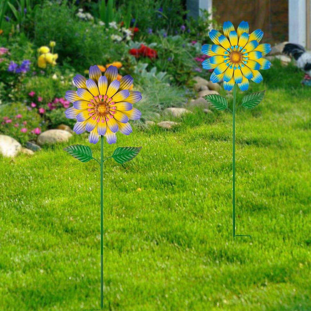 Metal Flower Decorative Garden Stakes,2 Pack Spring Outdoor Decor Large Metal…