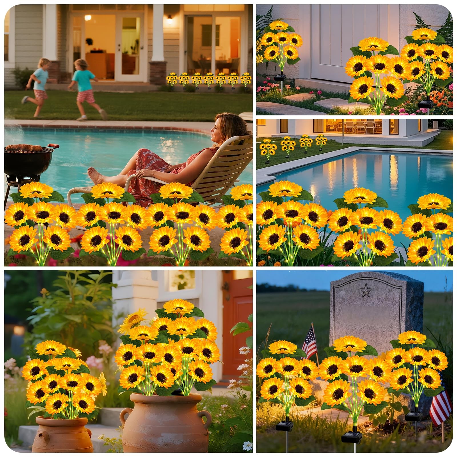 Solar Lights Outdoor Garden Decor,4 Pack with 24 Sunflower Lights,Solar Flowe…