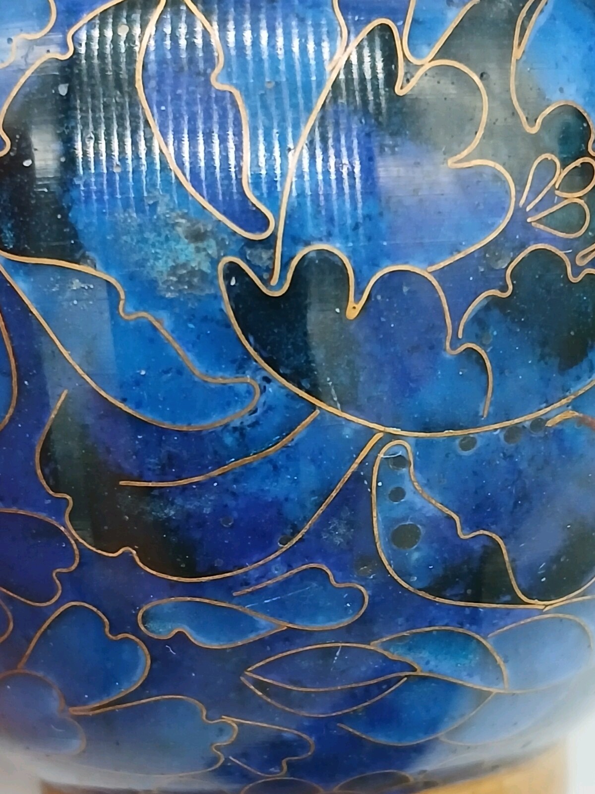 Small 3.25″ Blue Enamel Over Copper Floral Cloisonne Memento/Keepsake Urn