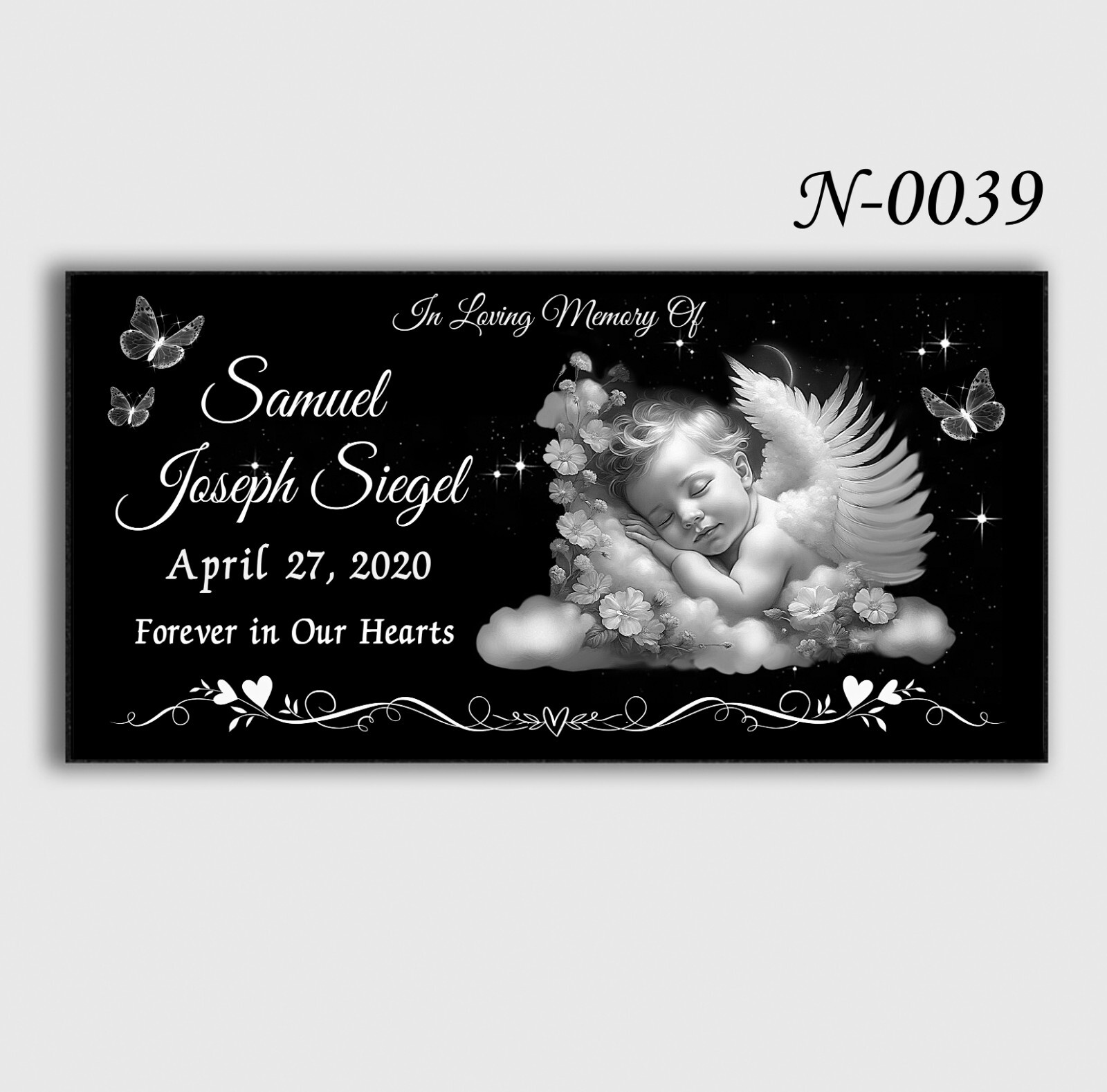 Headstone Tombstone 24x12x4 inches Solid Black Granite Diamond Engraved