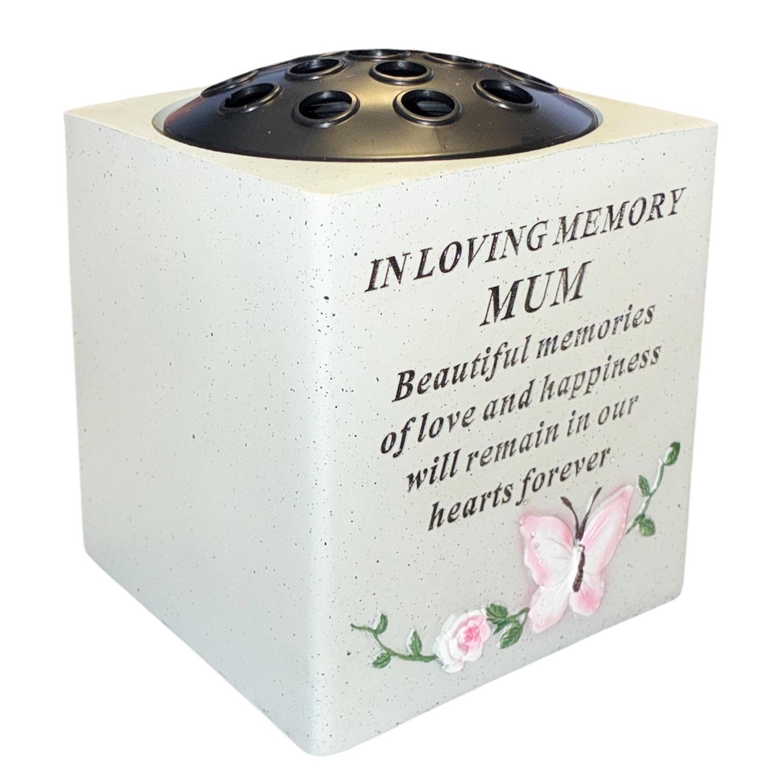 Memorial Rose Bowl Graveside Flower Vase with 3D Butterfly and Flower – Mum