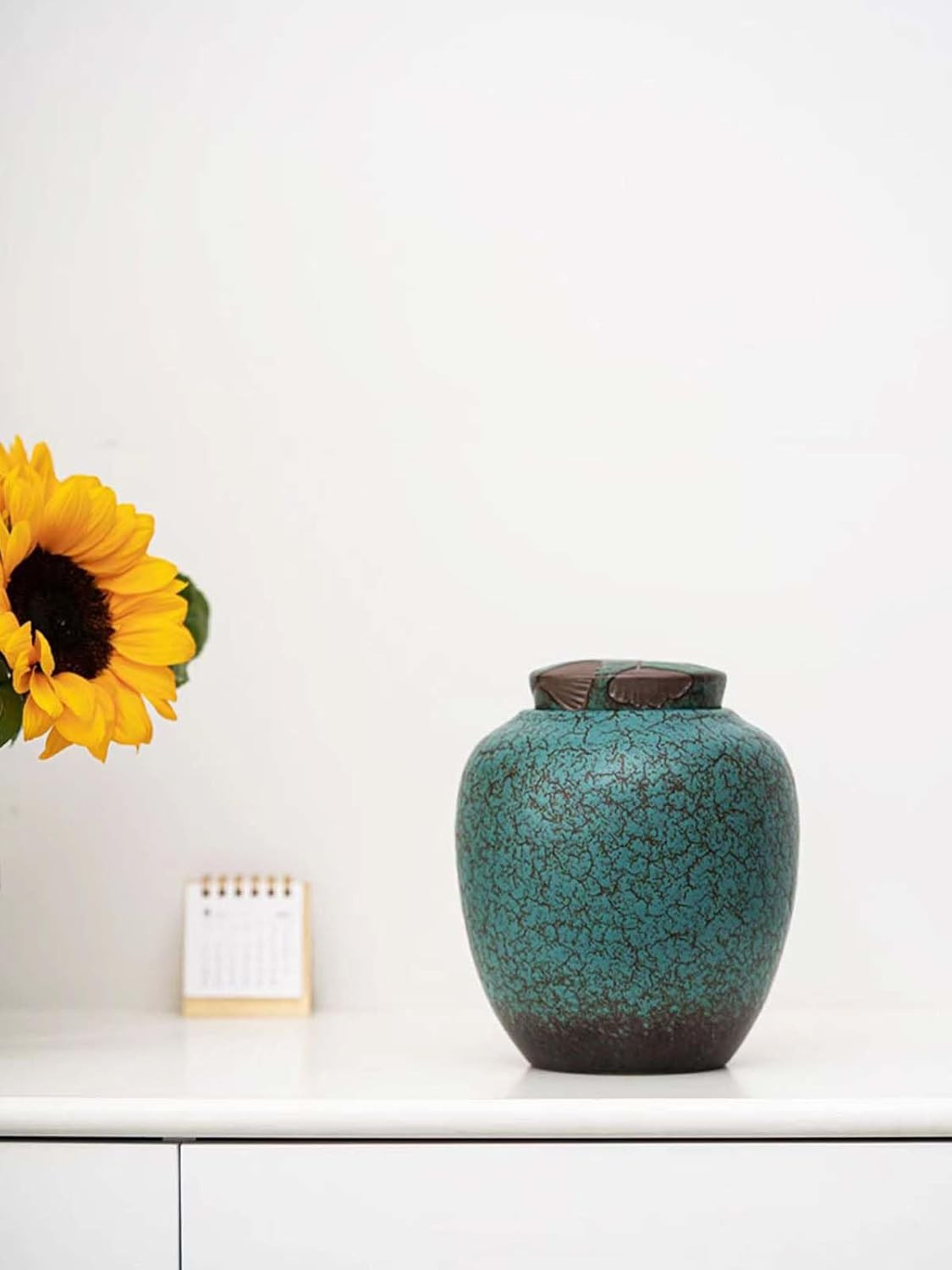 Medium Cremation Urn for Human Ashes, Unique Turquoise Glazed Ceramic Memorial,