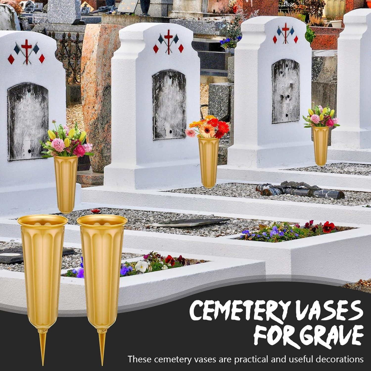 12 Pcs Plastic Cemetery Vases with Spikes Memorial Flower Vase Cemetery Grave…