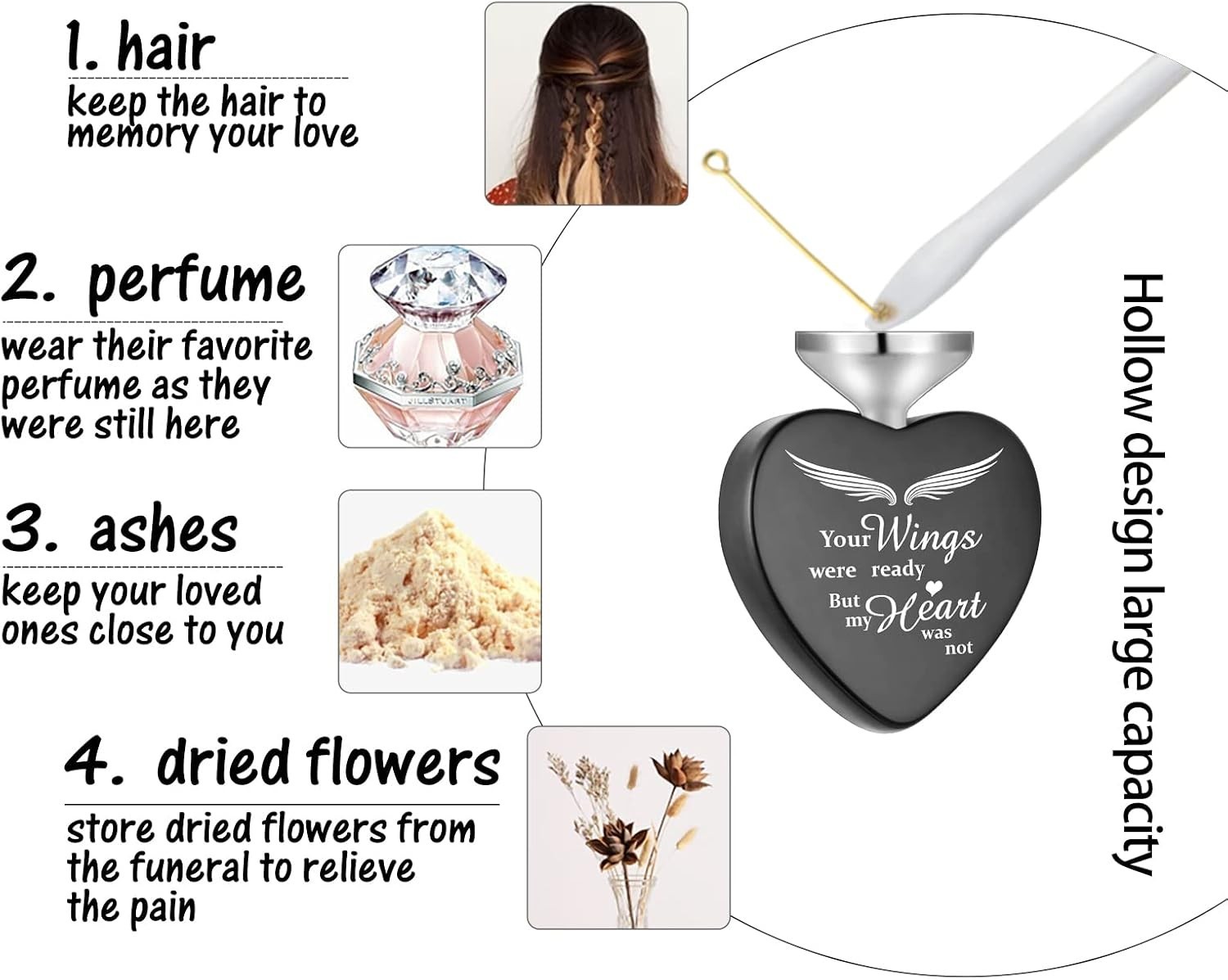 Personalized Heart Memorial Necklace for Ashes with 12 Birthstones & Filling Kit