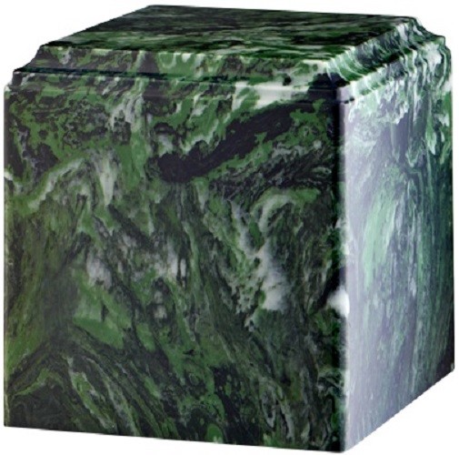 Large/Adult 280 Cubic Inch Green Ascota Cultured Marble Cube Cremation Urn