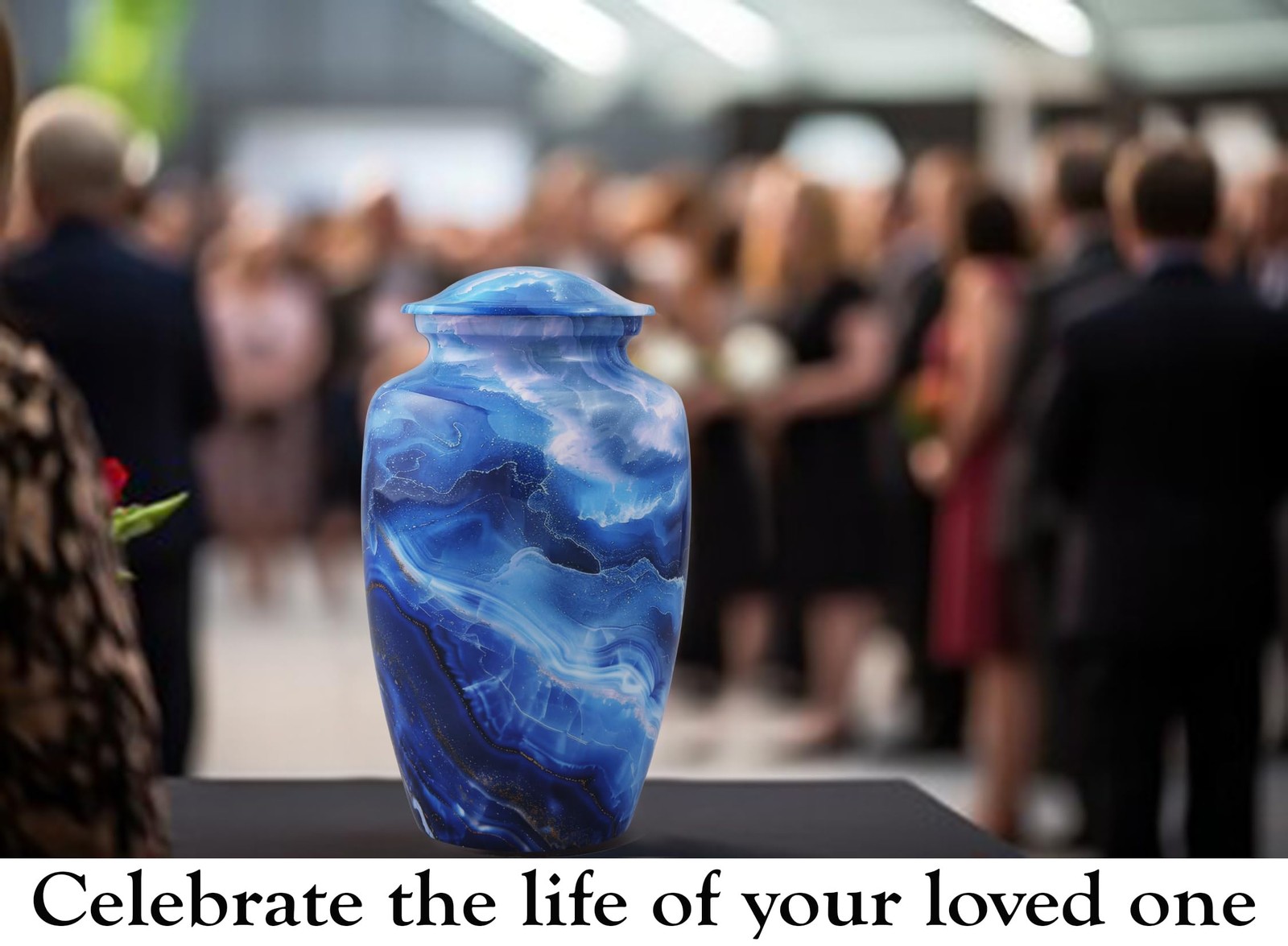 Saint Laurent Blue Marble Urn – Blue Marble Print Metal Cremation Urn – Full …