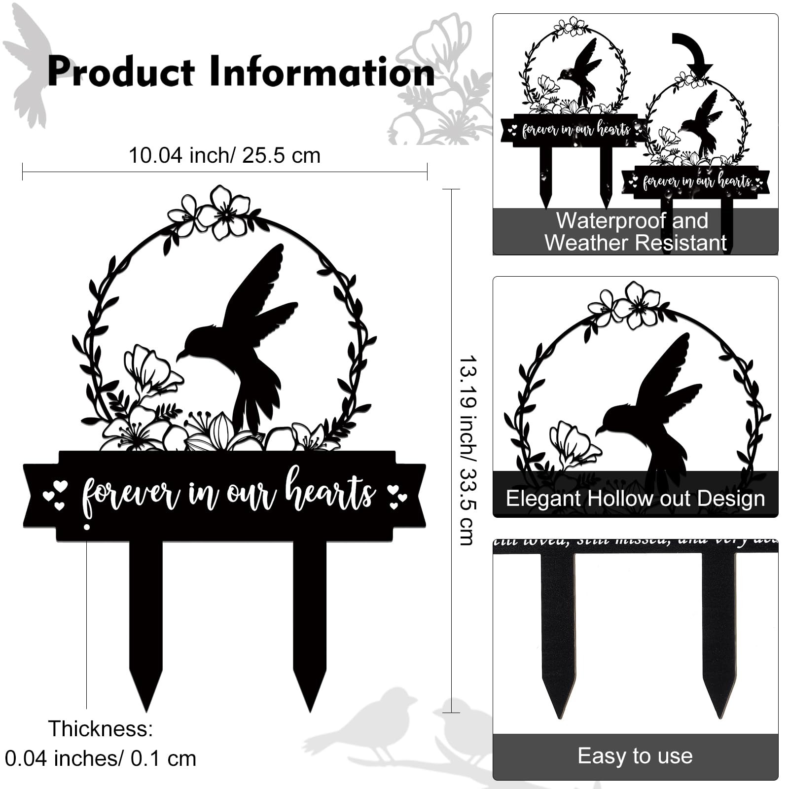 Hummingbird Grave Marker Memorial Plaques for Cemetery Decoration Gifts