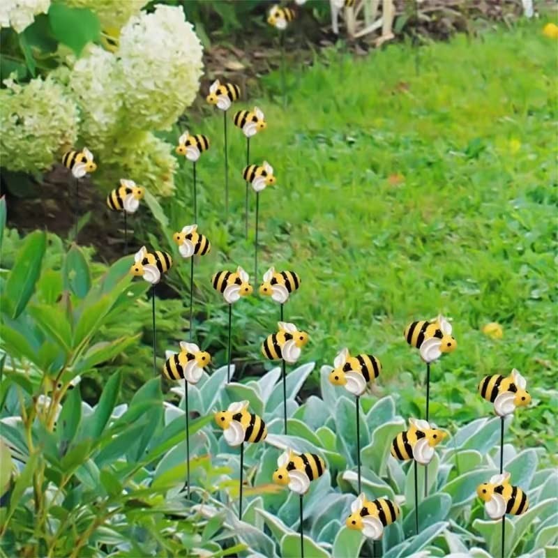 10Pcs Bee Garden Stakes Decor, Flower Pot Bed GardenDecorGarden Stakes Decora…