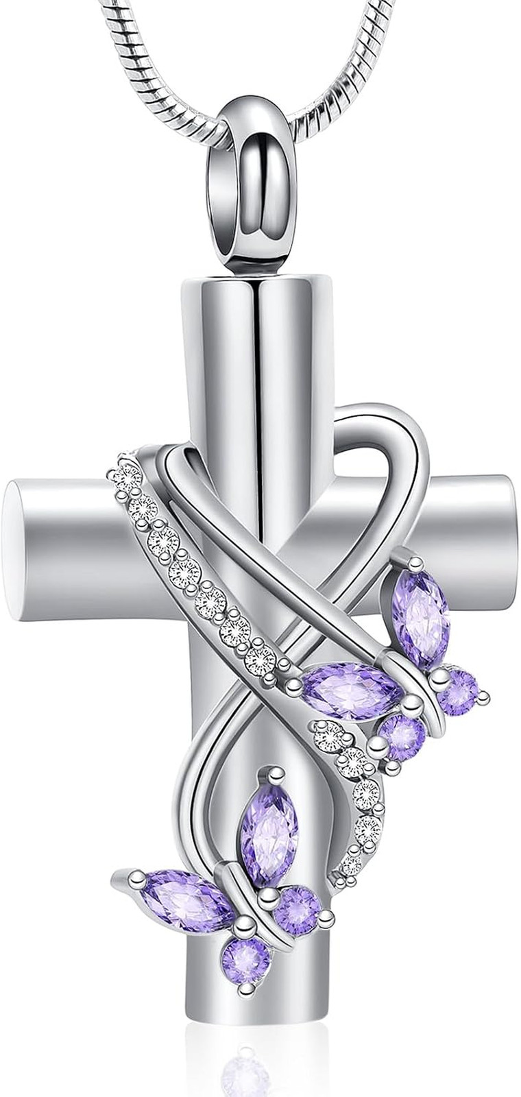 Butterfly Cross Urn Necklace for Ashes Men Women Cremation Jewelry Ashes Pendant