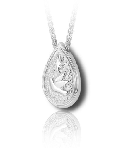 Sterling Silver Tear Drop Dove & Star Funeral Cremation Urn Pendant
