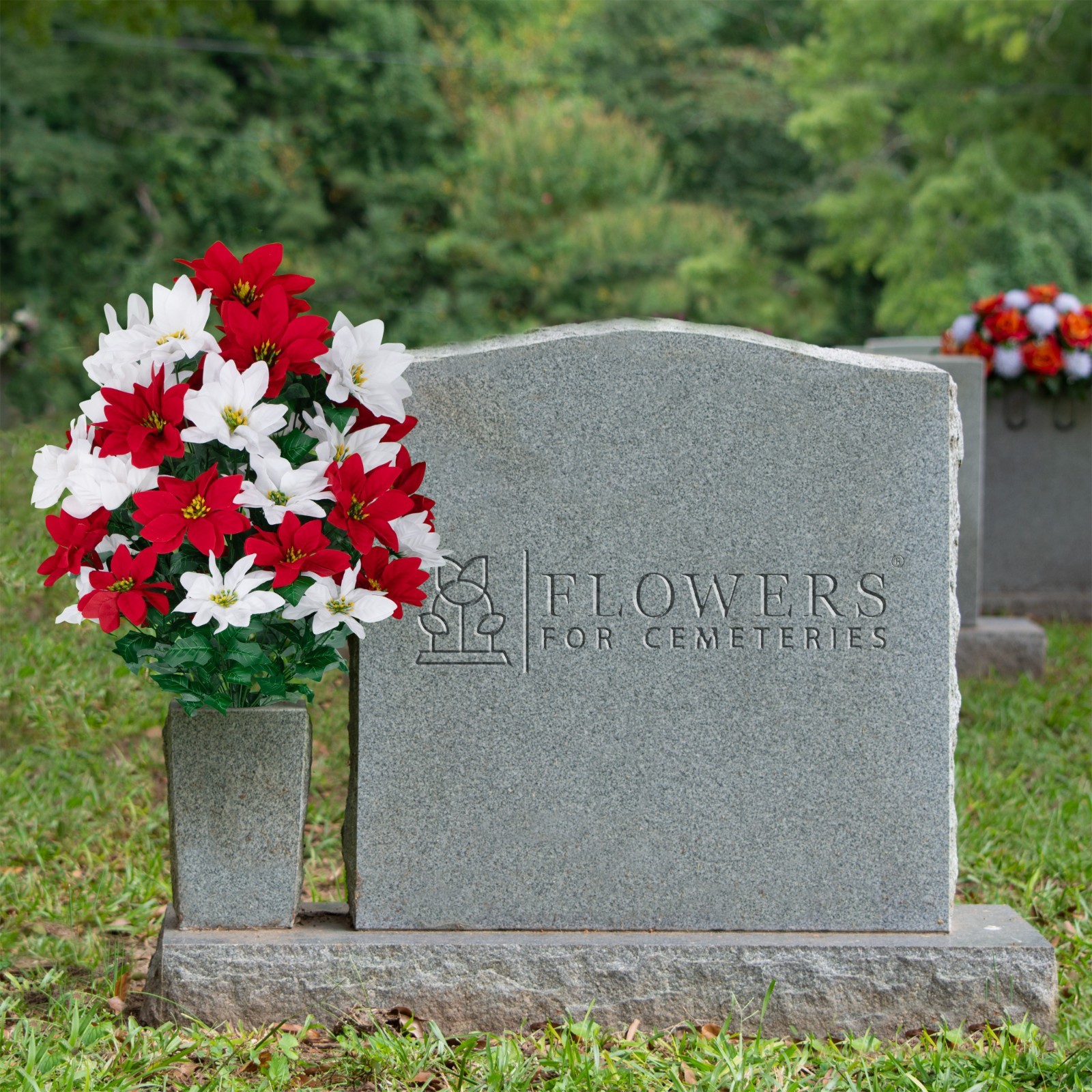 Artificial Cemetery Flowers – Red and White Poinsettias Bouquet