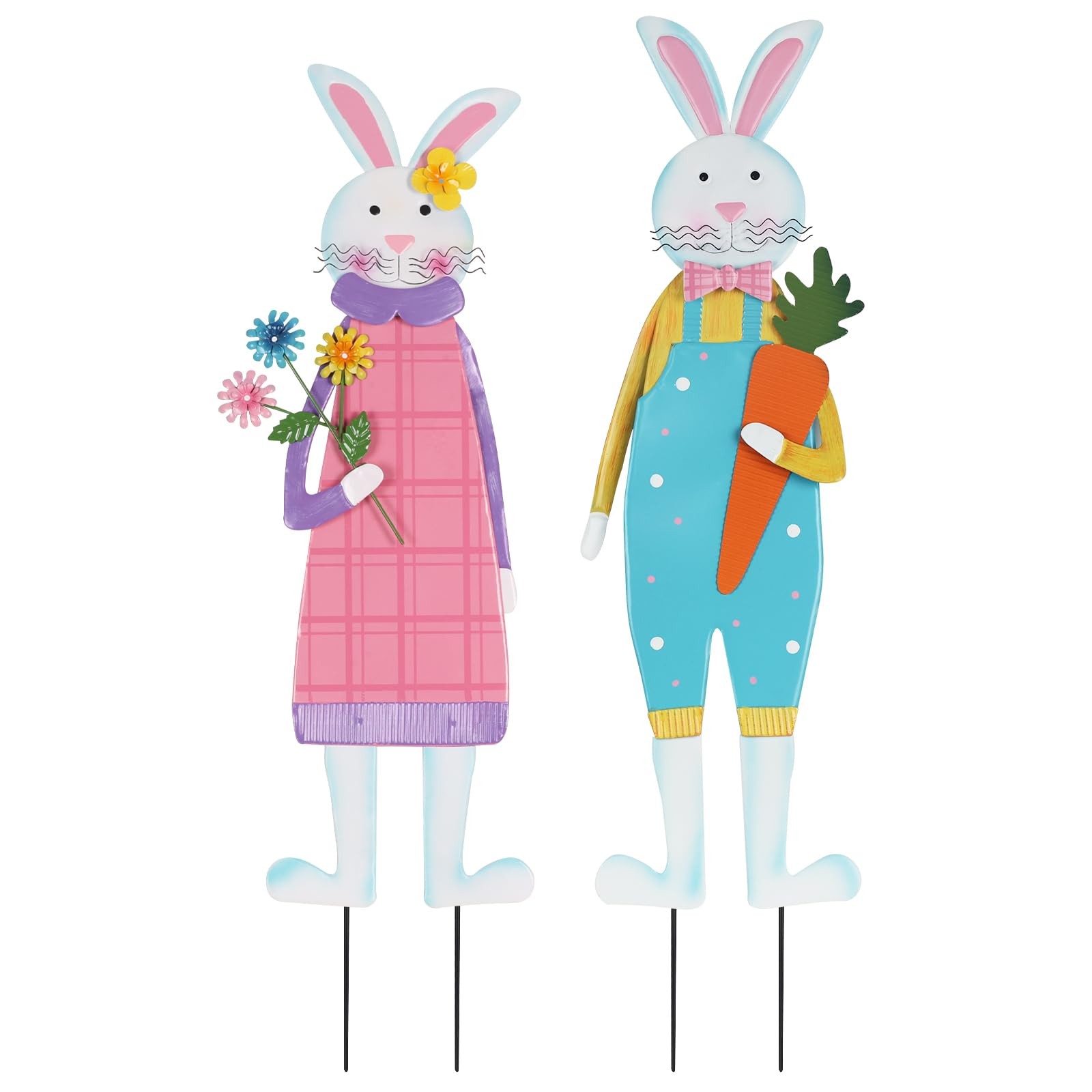 Easter Decorations Outdoor, Set of 2 Metal Bunny Decorative Garden Stakes for…