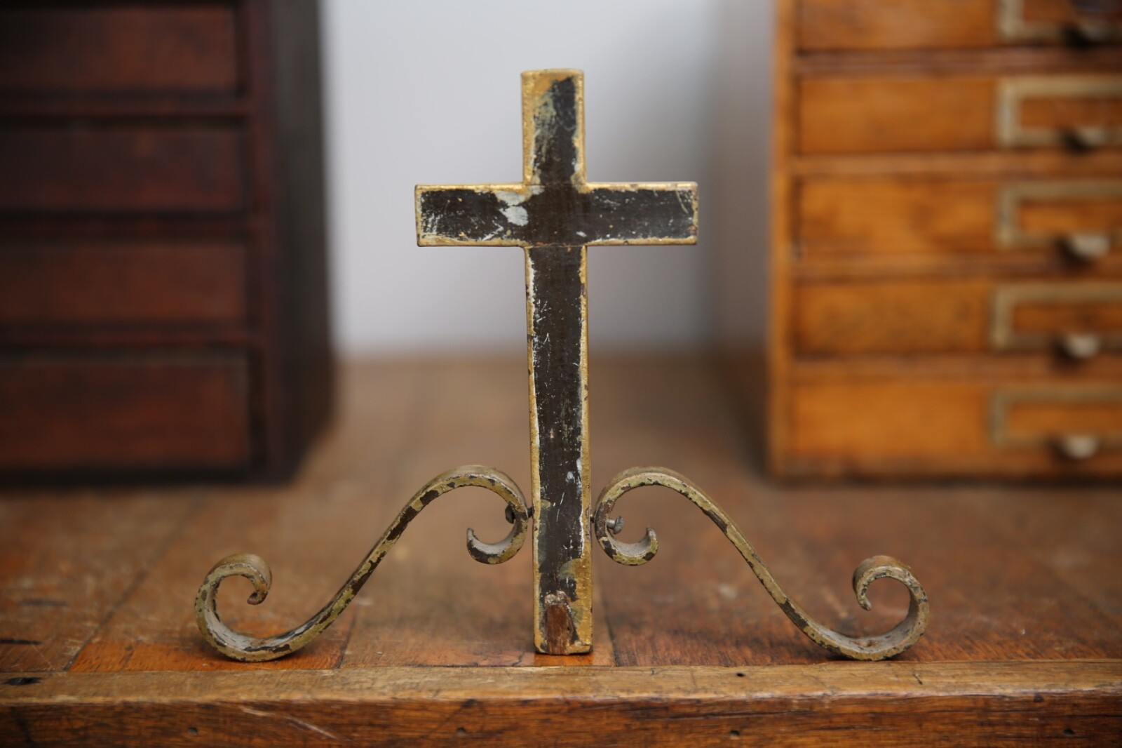 Vintage wood Cross Corbel Door Cabinet Hardware Gothic mailbox topper antique