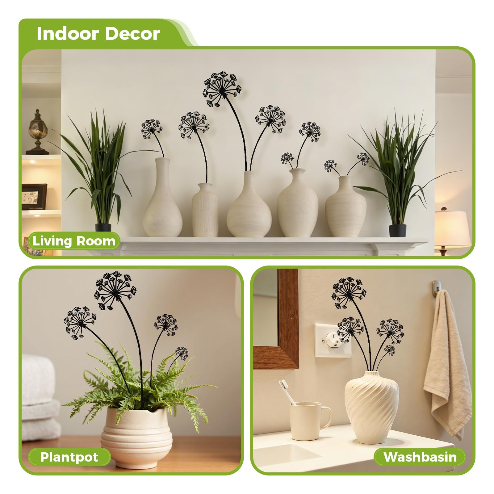 Black Dandelion Garden Stakes 5 Pack Metal Yard Art Outdoor Decor Lawn Planters