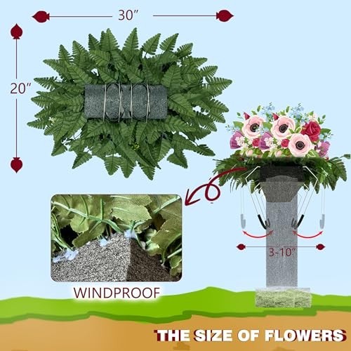 Cemetery Flowers with Grave Vase & Headstone Saddle – Red Sunflower, Rose, Daisy