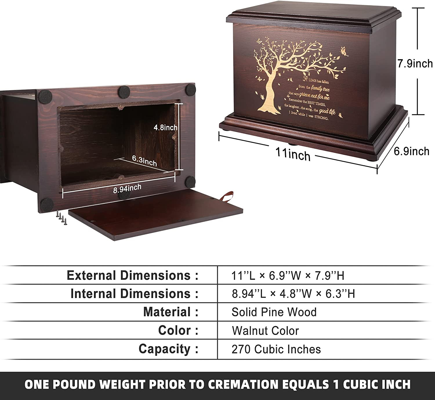 Cremation Memorial Urns for Human Ashes Adult Male Female, Wooden Urns Box and C