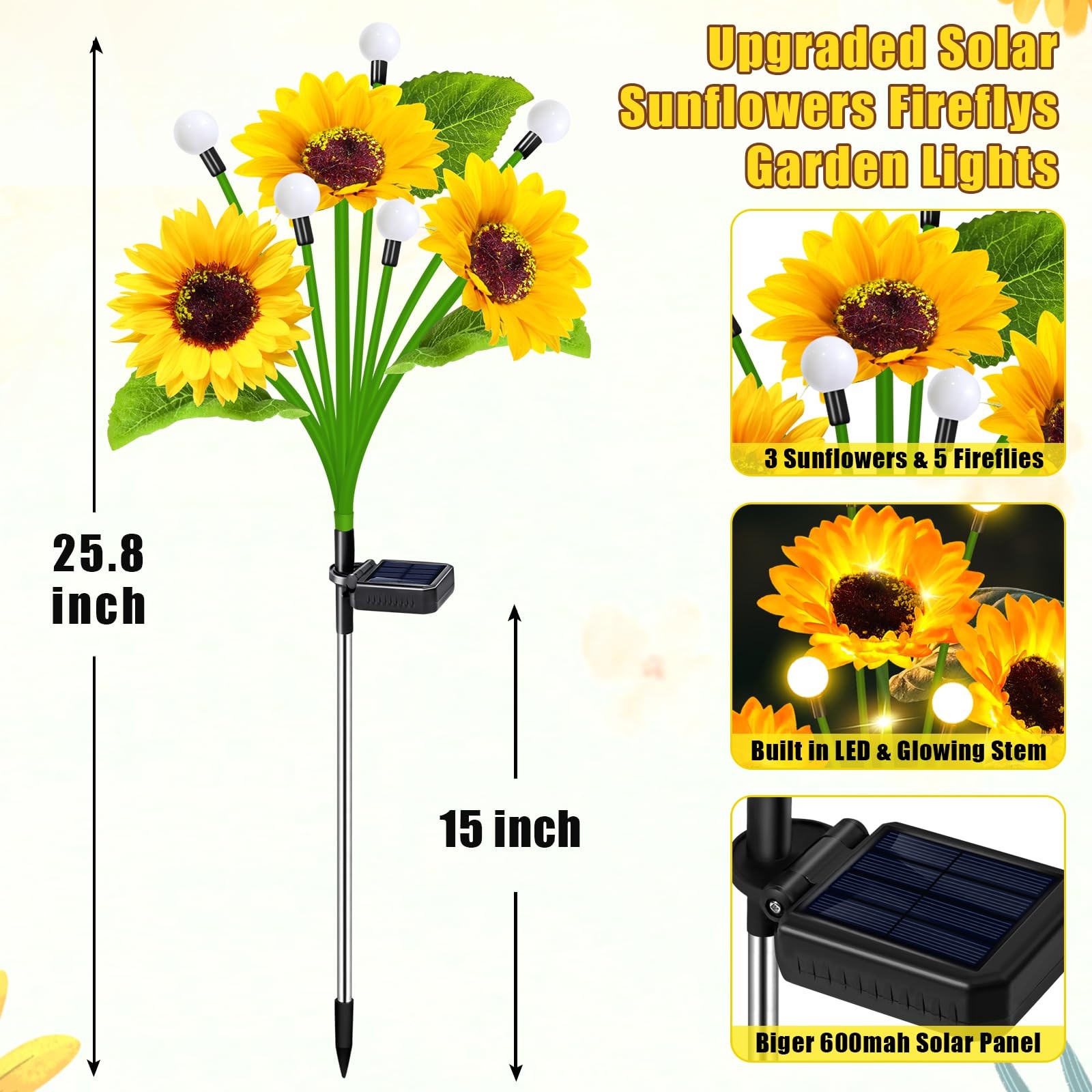 Solar Lights Outdoor Garden Decor,4 Pack Sunflower with Firefly Lights,Solar …