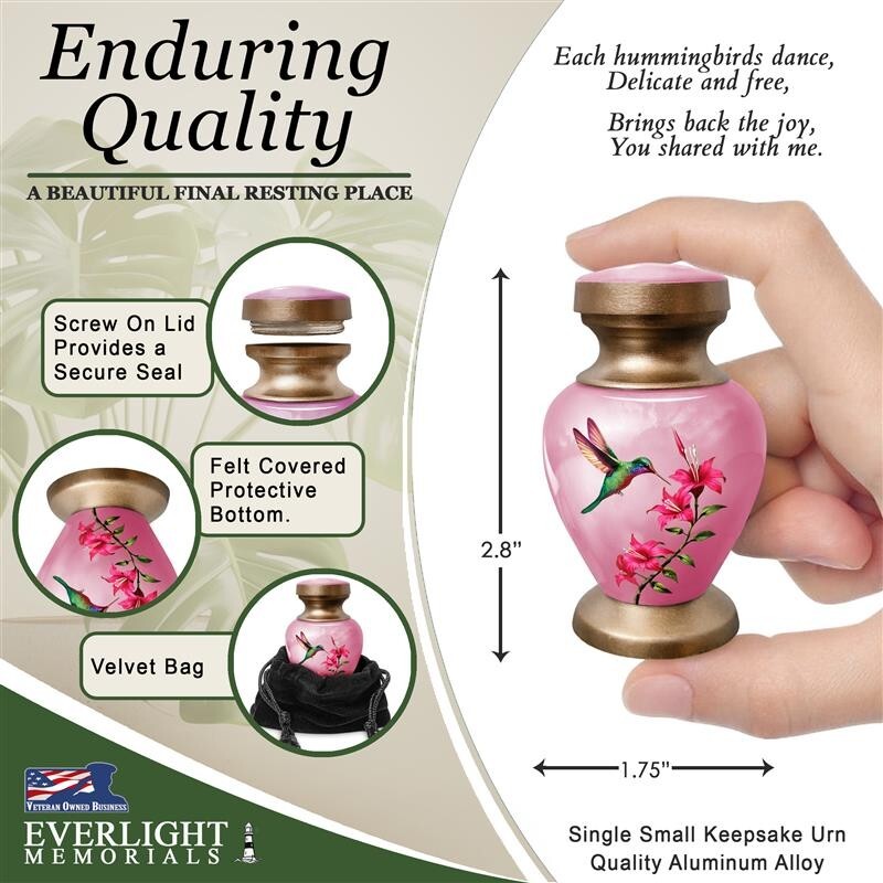Small Keepsake Cremation Urns for Human Ashes – Pink Hummingbird
