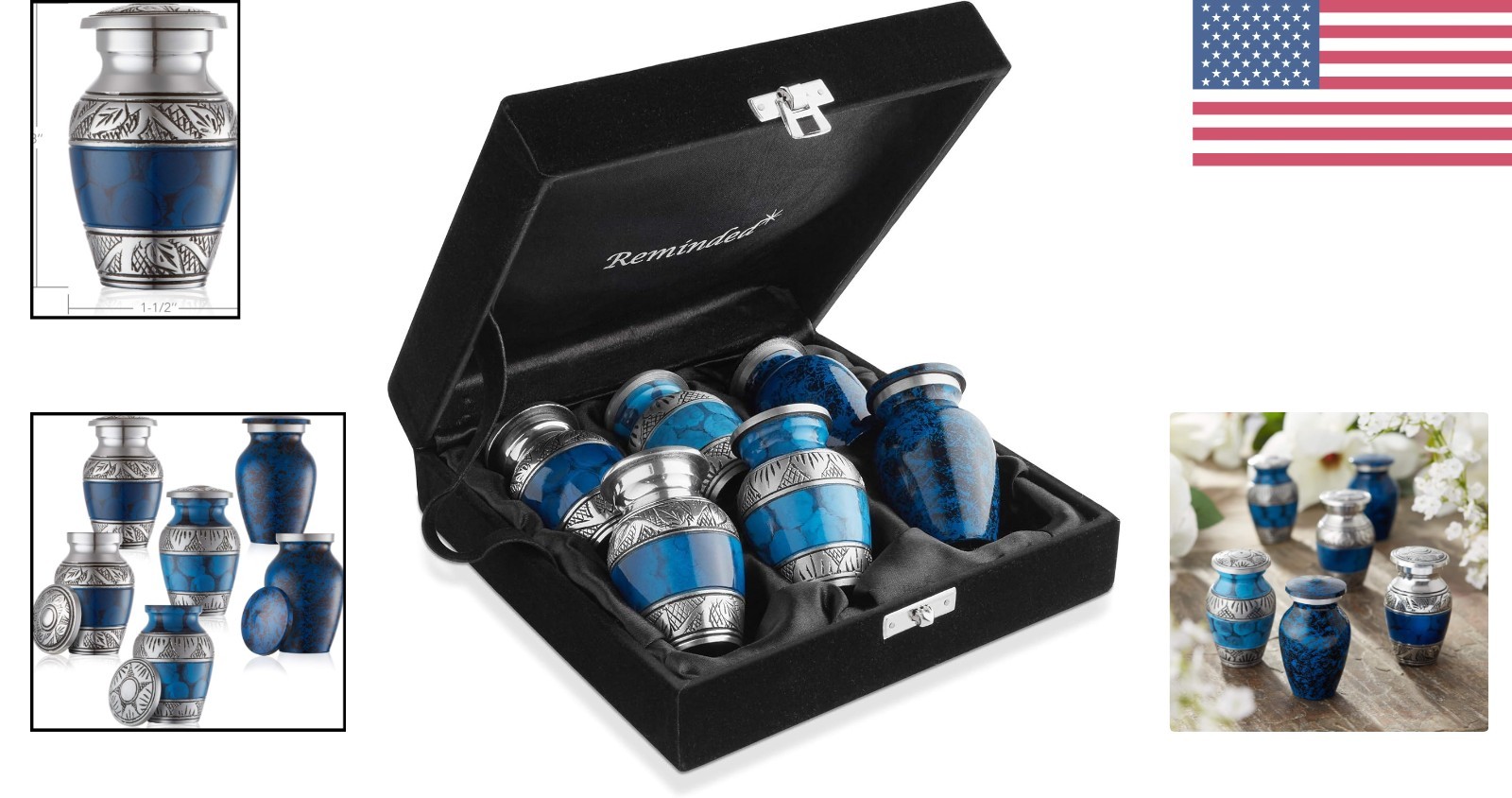 Timeless Blue and Silver Mini Urn Set – Durable Keepsake with Velvet Protection