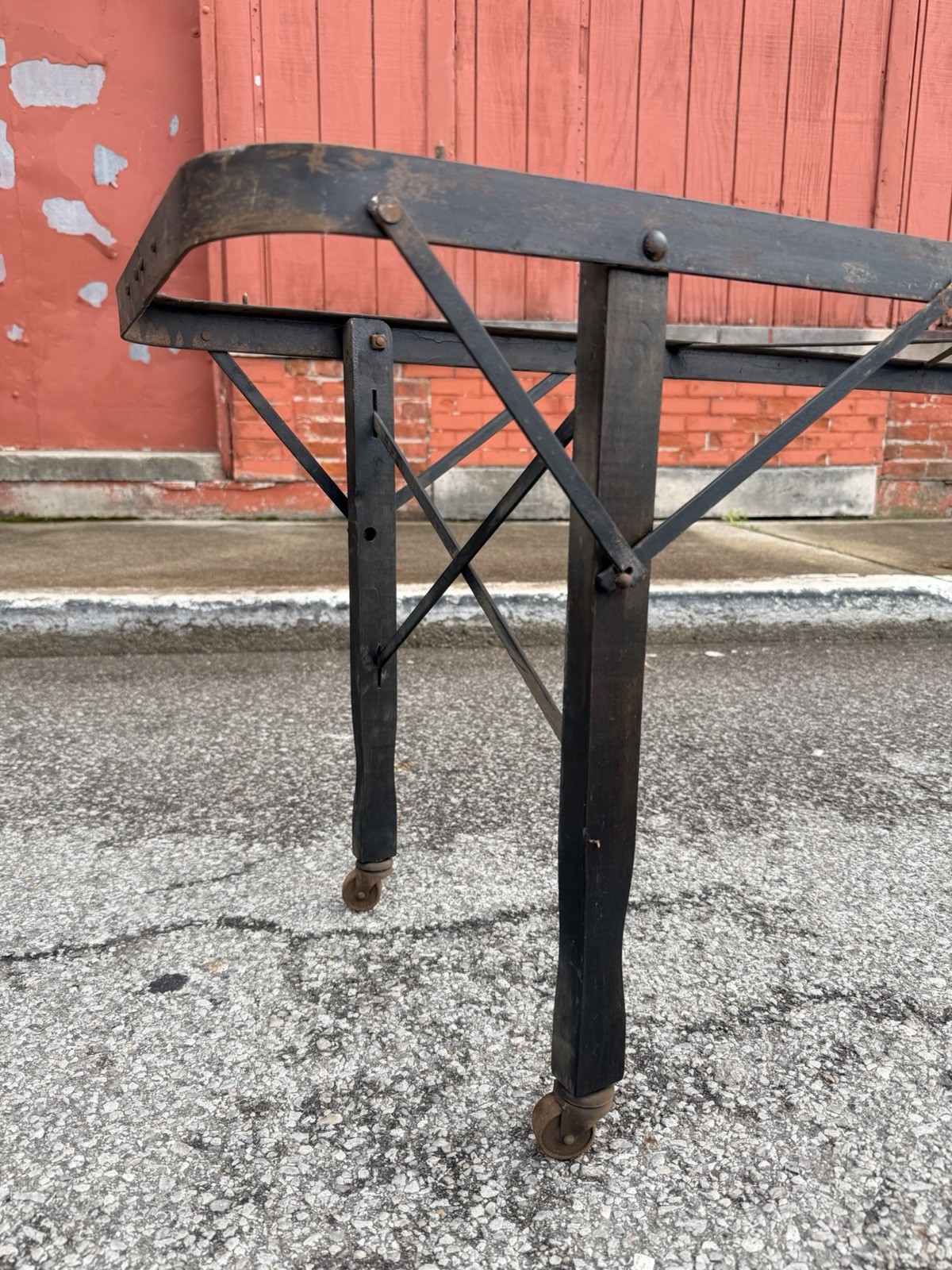 Antique Casket Coffin Stand Folding Funeral Embalming Table Base Wood Legs VTG
