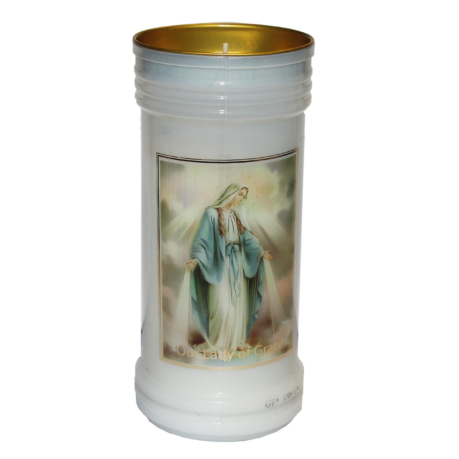Pillar Candle In Holder in Loving Memory Our Lady of Grace