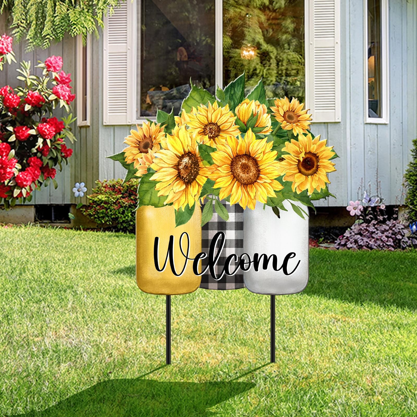 26″ Metal Sunflower Welcome Yard Sign for Outdoor Garden Decor