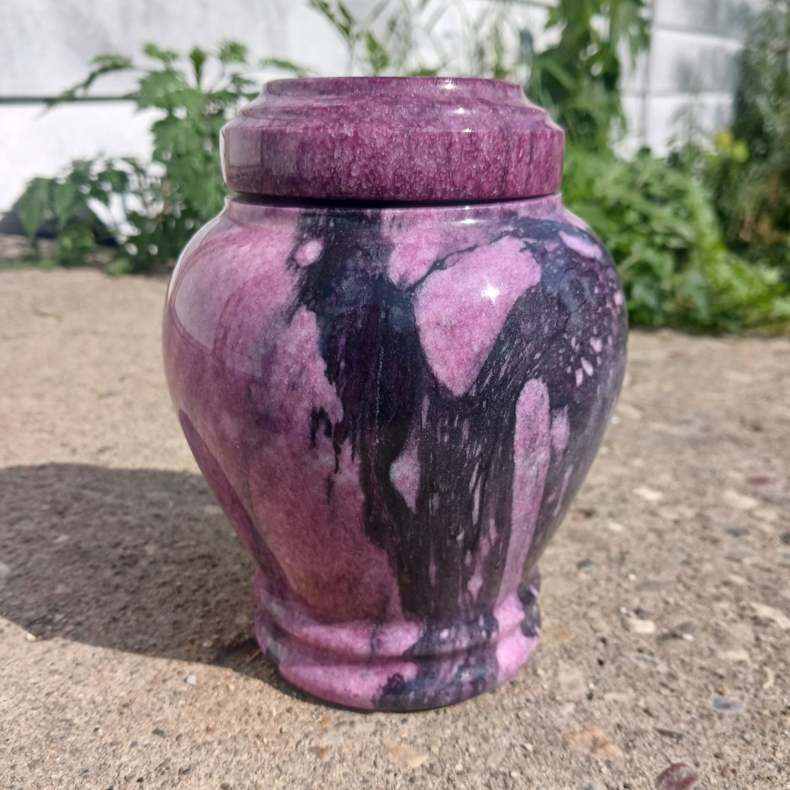 Real Natural Marble Purple & Black Cremation Memorial Urn From Pakistan