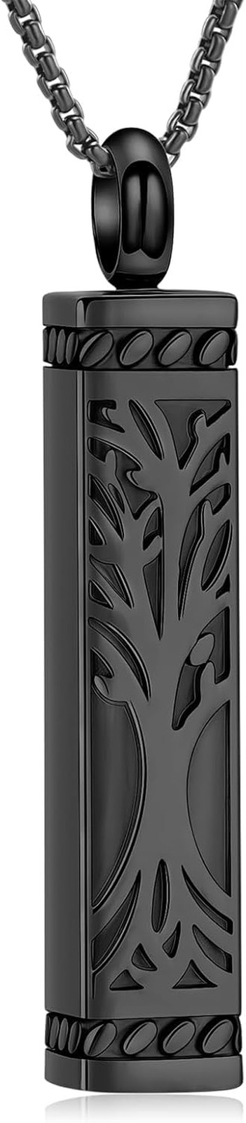 Tree of Life Urn Necklace for Men Women Bar Cremation Jewelry for Ashes Keepsake
