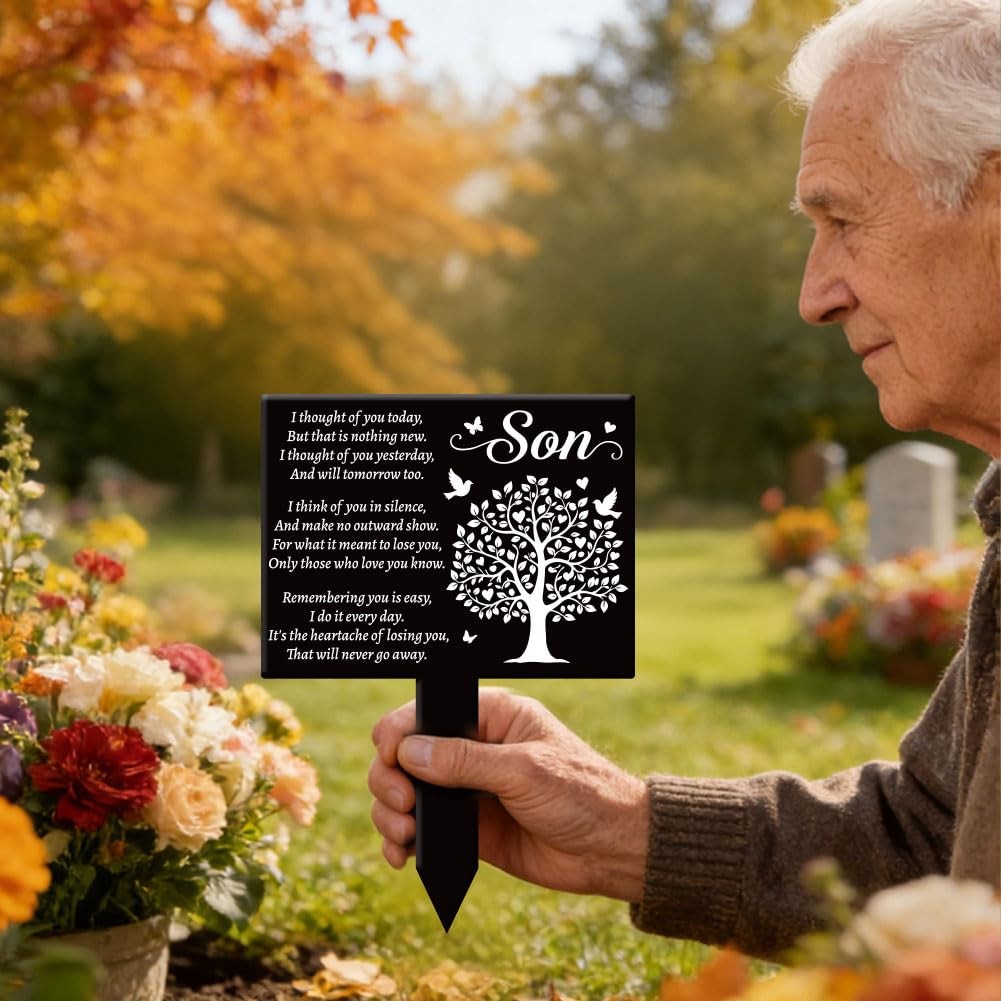 Rectangular Son Tree Garden Stake Tree Birds Memorial Remembrance Son Texts P…
