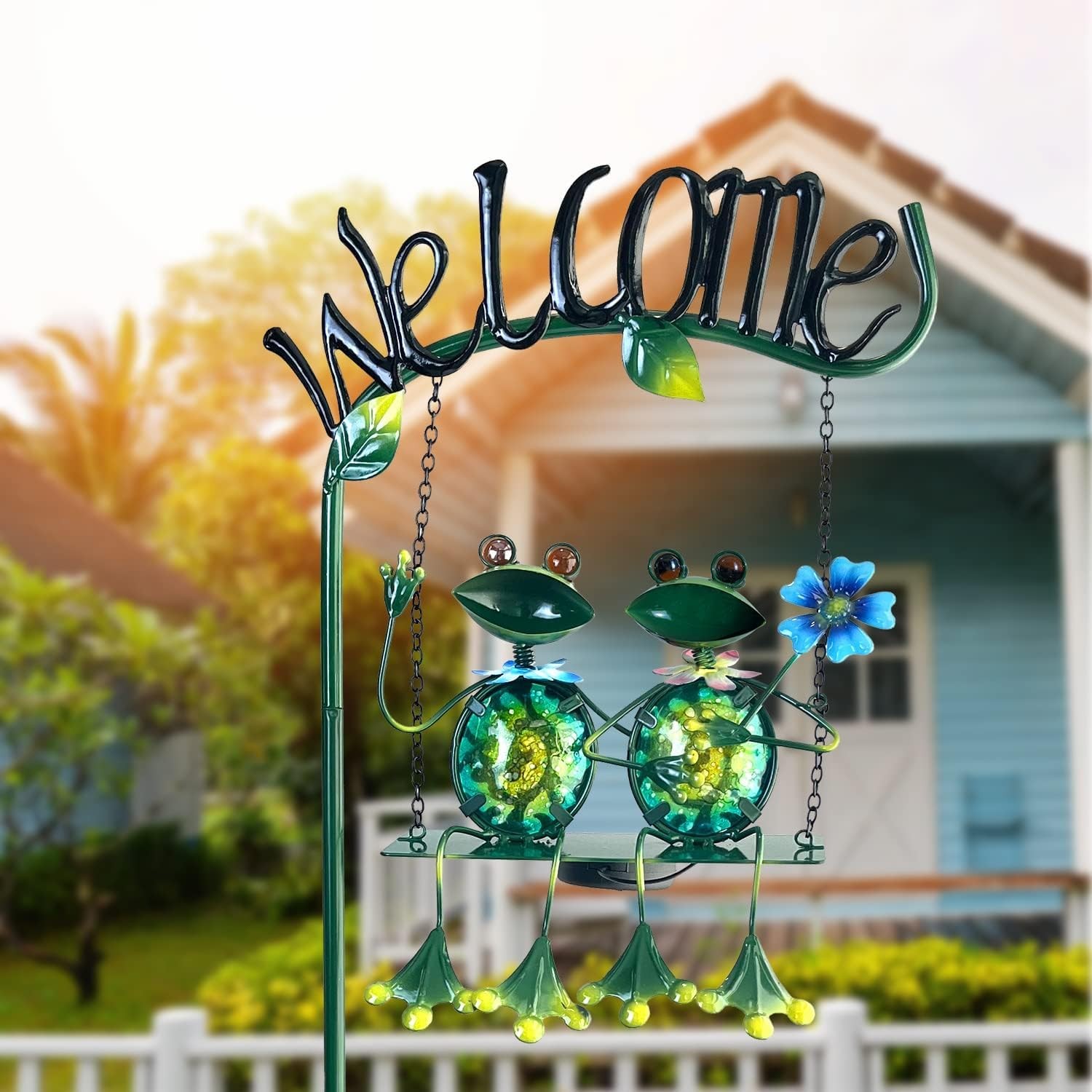 Solar Frog Lights Outdoor Waterproof Decor with Welcome Sign for Garden 48″