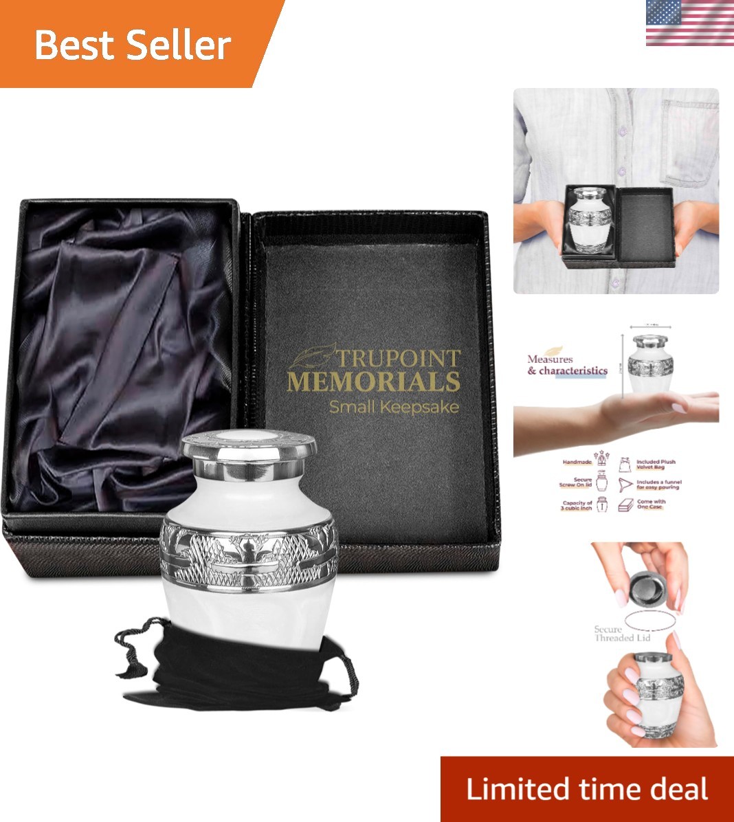 Elegant Extra Large Cremation Urn for Ashes – Adult Male or Female, Pearl Finish