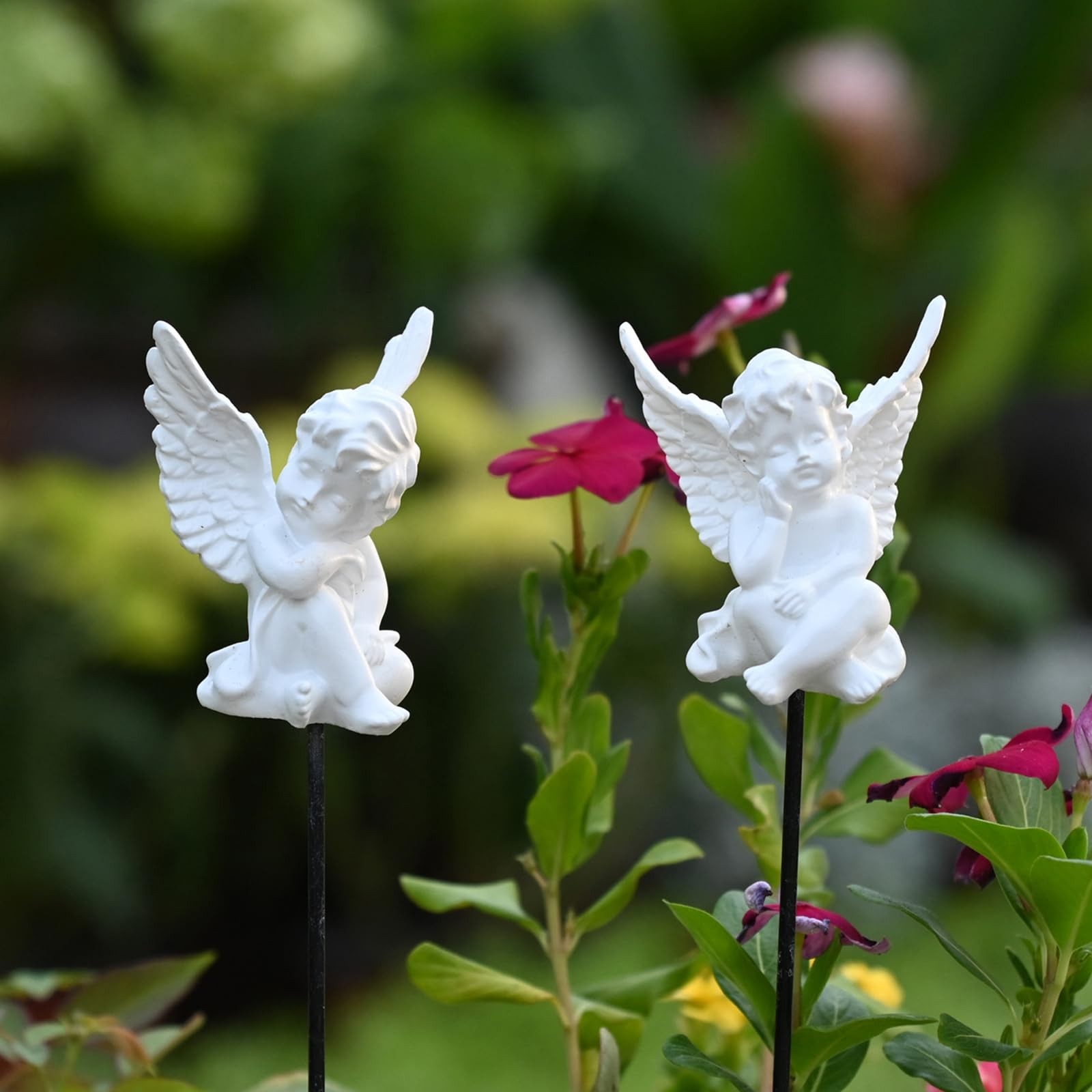 Decorative Garden Stakes Angel Cherub Memorial Statue Flower Pot Decor 2 PCS