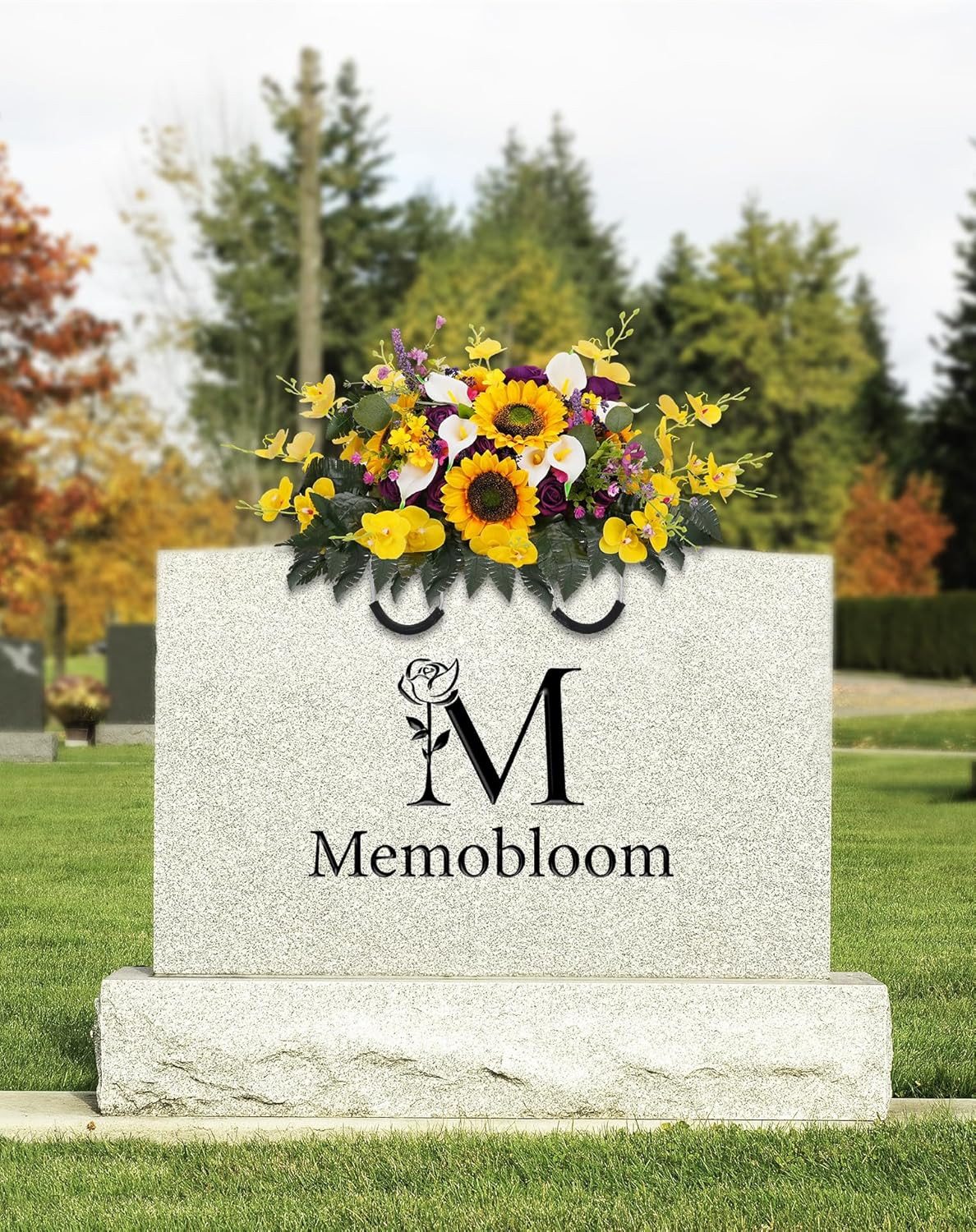 Artificial Headstone Flower Saddle: Rose Sunflower Cemetery Flowers for Grave –