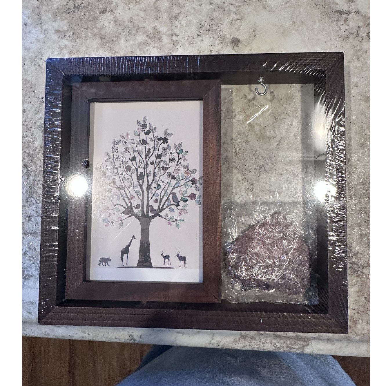 Engraved Memorial Plaque Shadow Box Frame with Tree Art & Heart Mom Keepsake