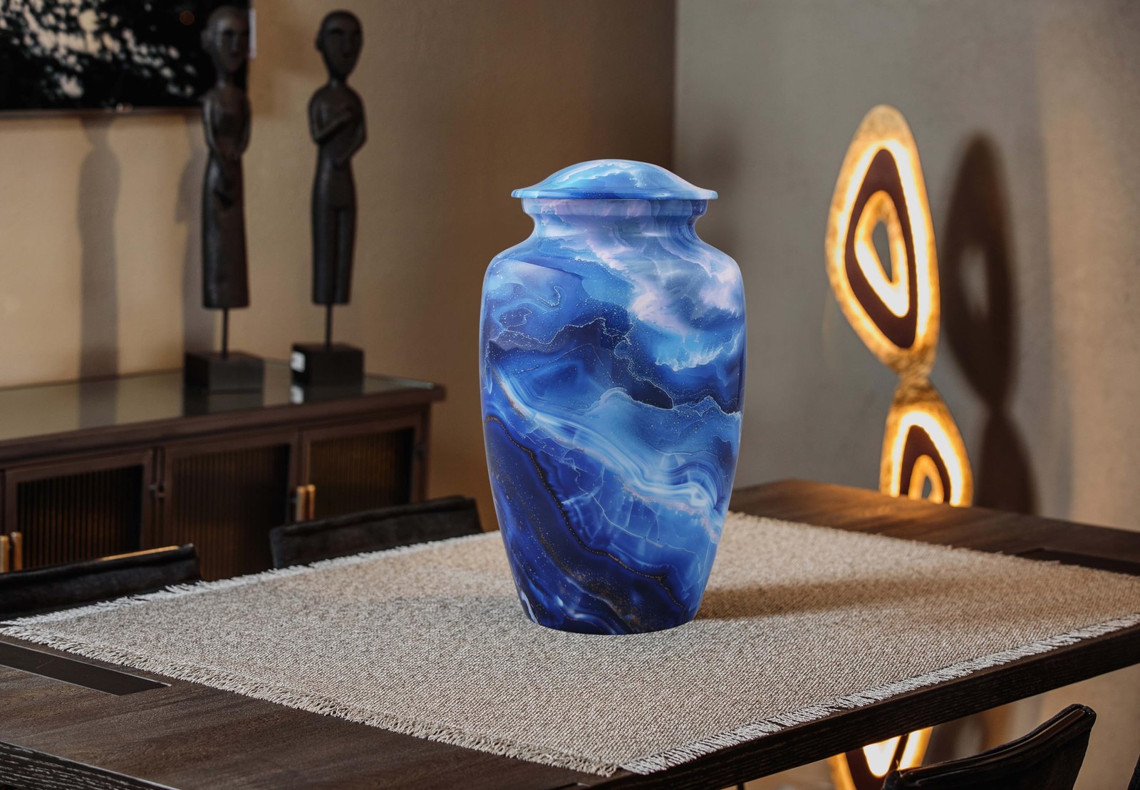 Saint Laurent Blue Marble Urn – Blue Marble Print Metal Cremation Urn – Full …