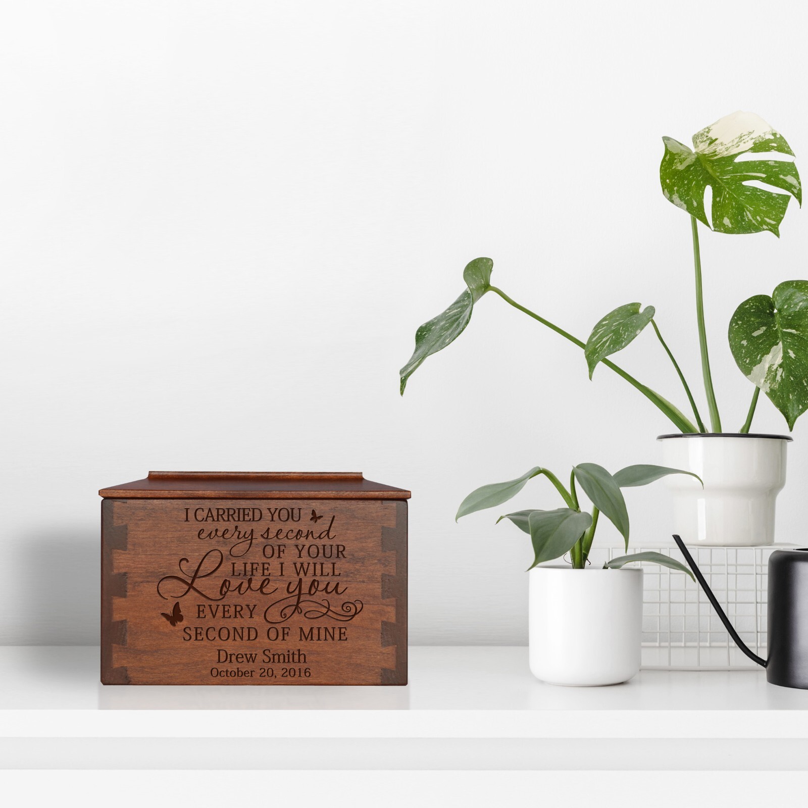 Custom Engraved Dovetail Cremation Urn Box for Human Ashes 7.75″ Every Second of