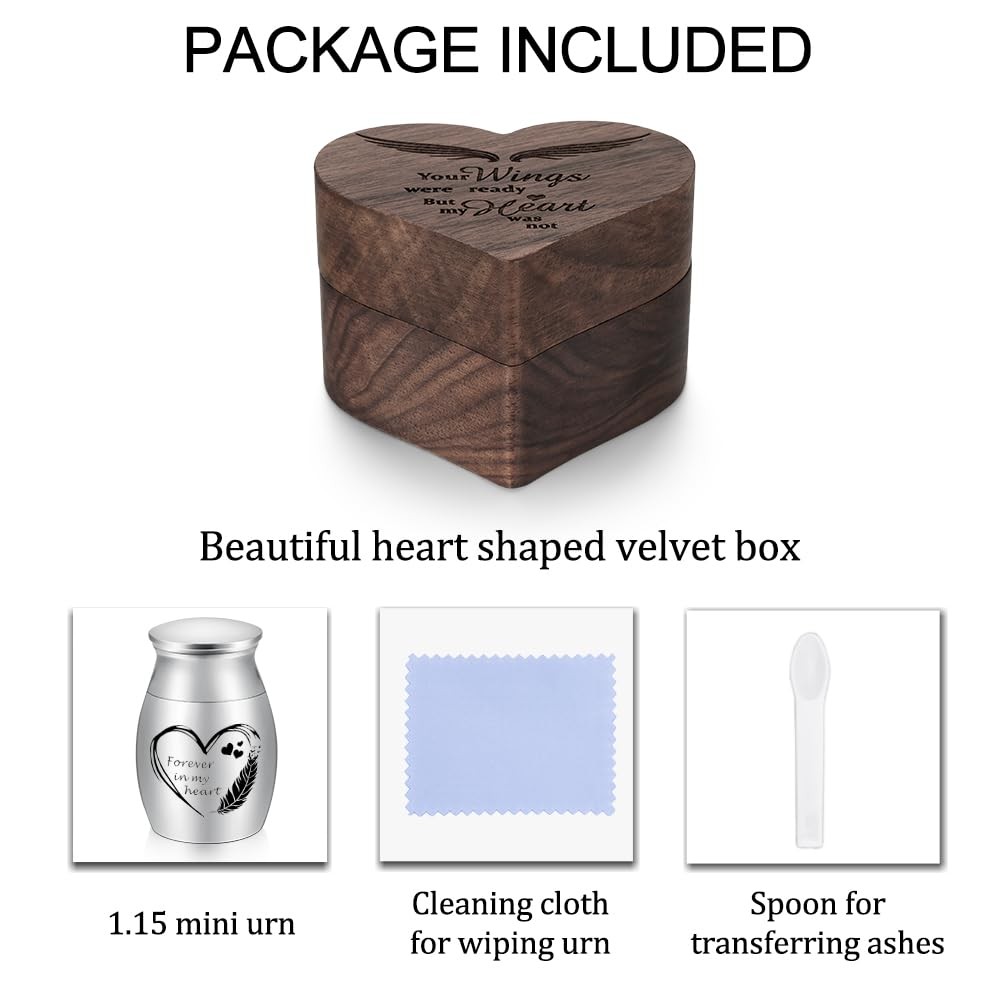 Dletay Small Urns for Human Ashes Keepsake Heart Shaped Box Mini Silver
