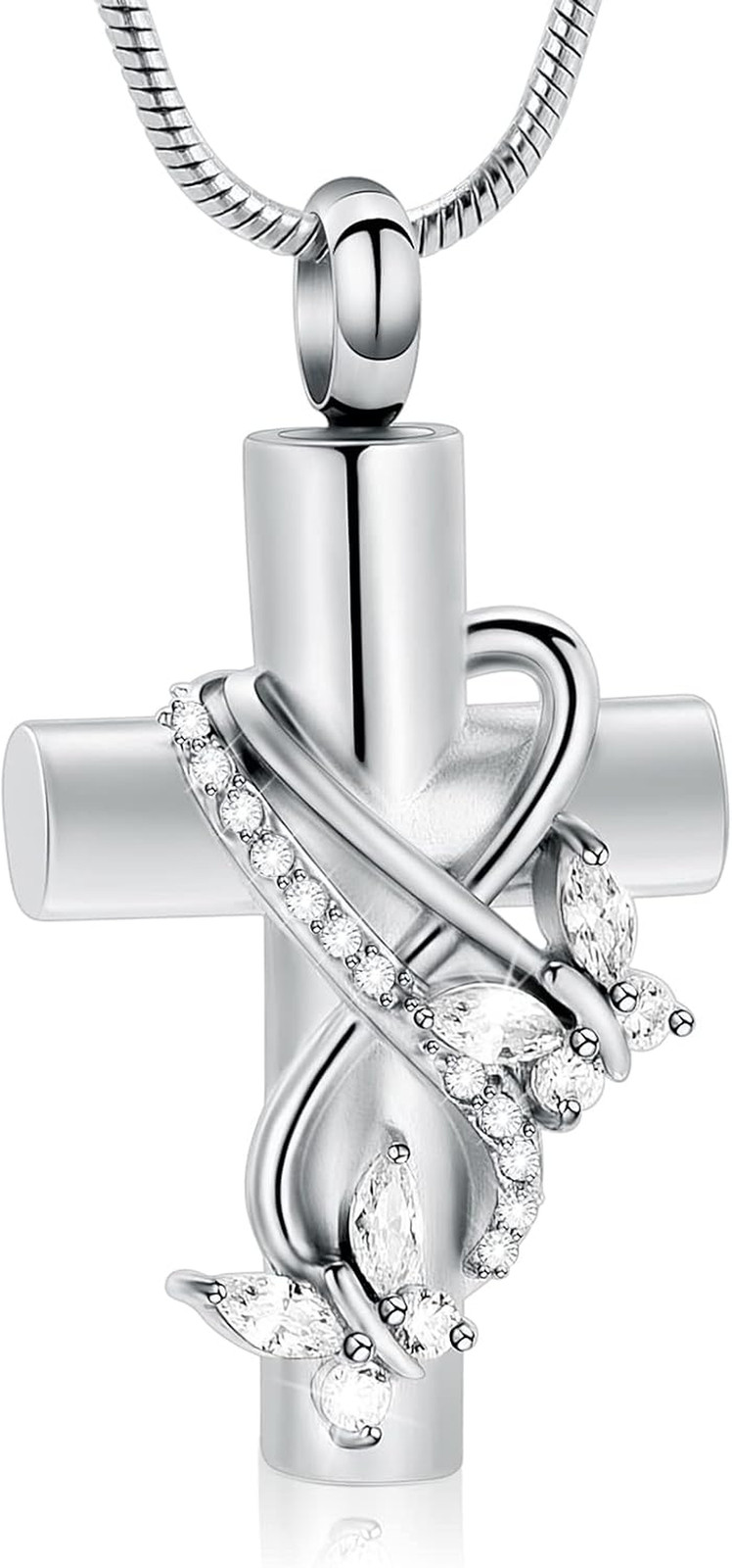 Butterfly Cross Urn Necklace for Ashes Men Women Cremation Jewelry Ashes Pendant