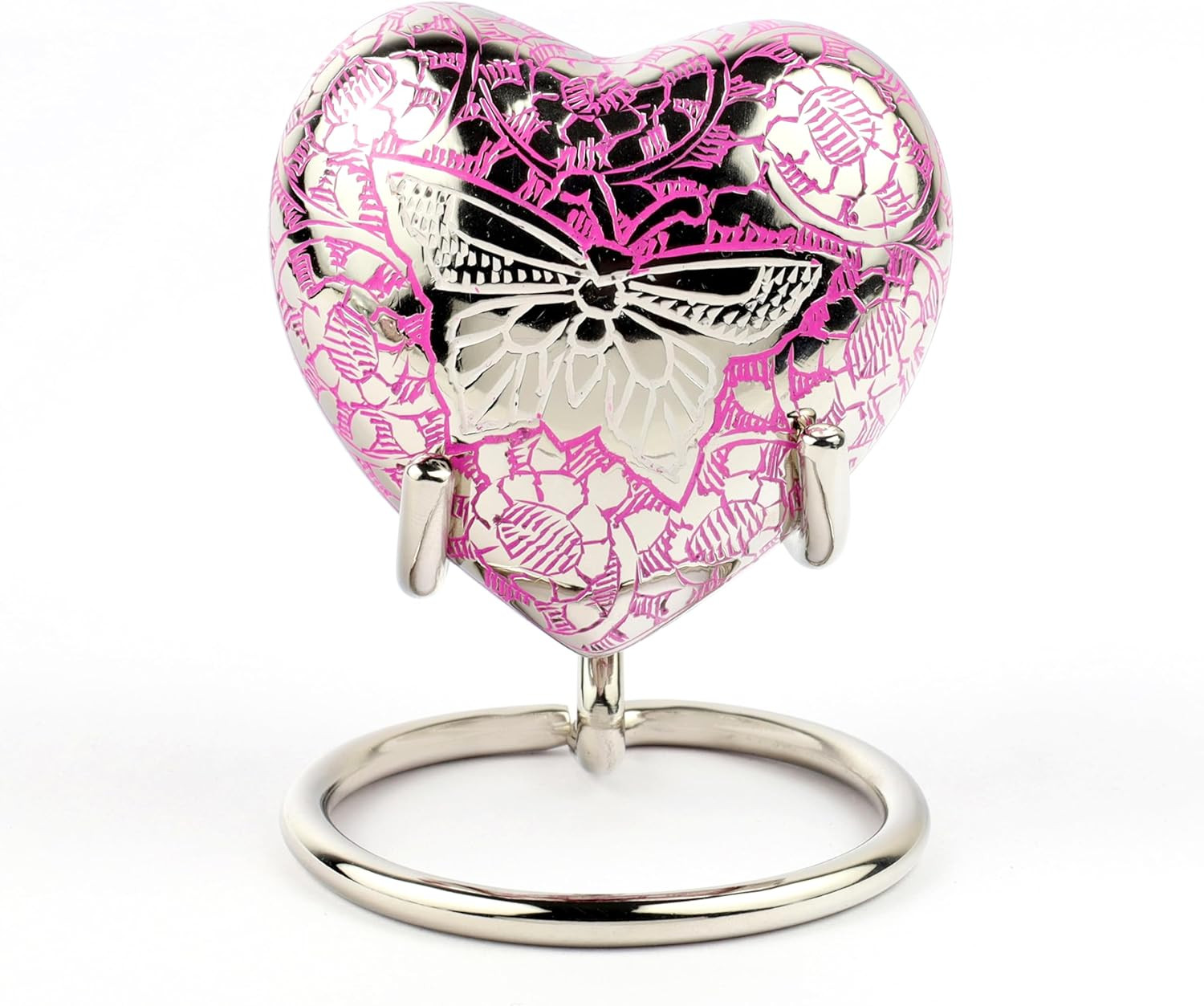 Heart Shaped Brass Small Urn for Human Ashes Keepsake with Engraved Butterfly –