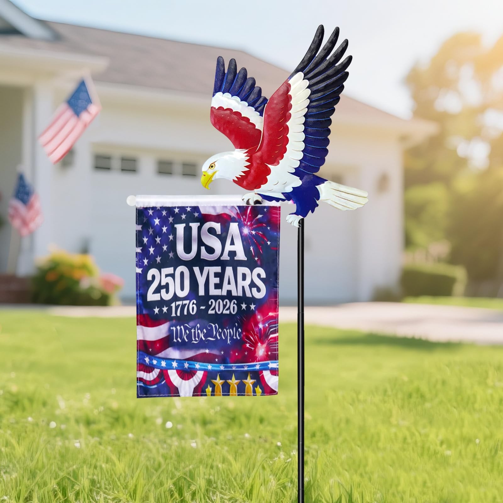 250th Anniversary America 9.4×6.5Inch Garden Flags,Eagle Garden Stakes with U…