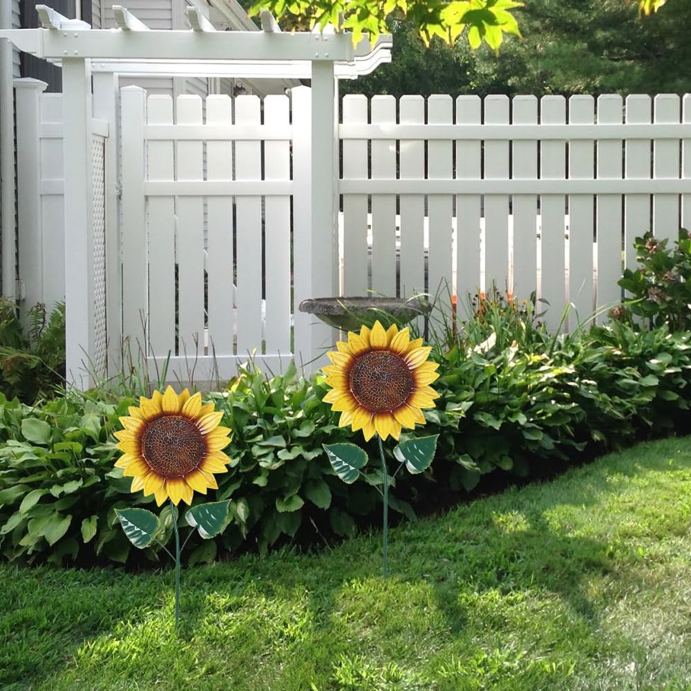 Garden Decor for Outside, 2 Pack Sunflower Decorative Garden Stakes for Sprin…