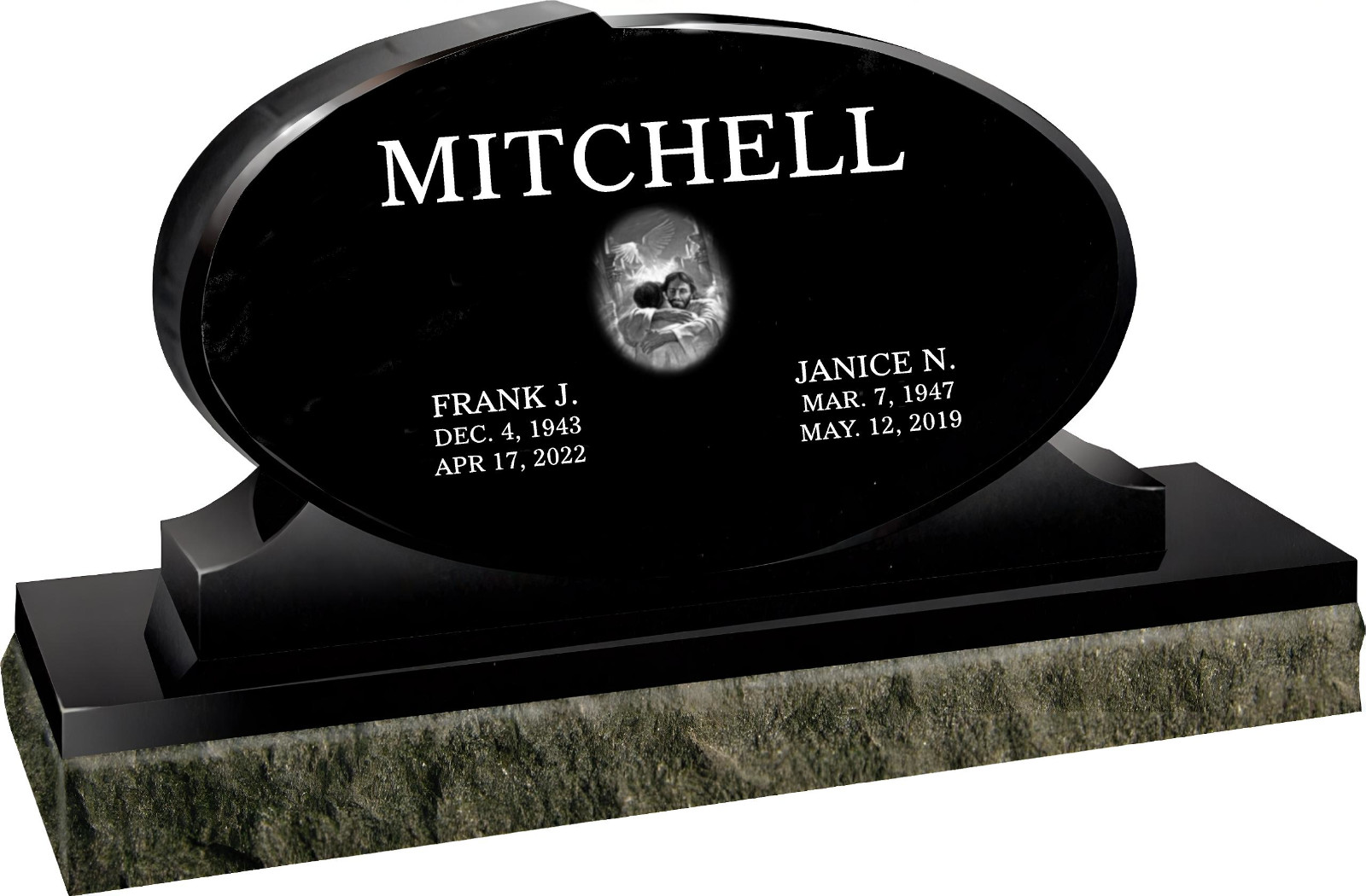 Cemetery headstone – oval – includes engraving- companion 2 names