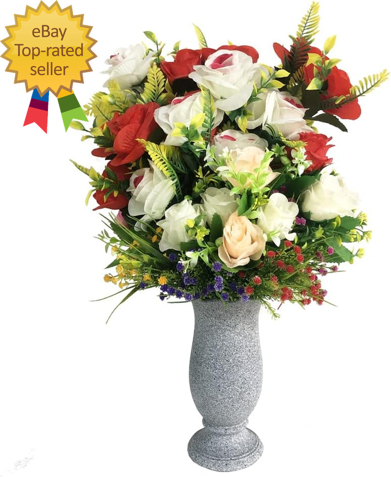 Grave Vase for Cemetery Memorial Grave Decoration Marble Color with Ground